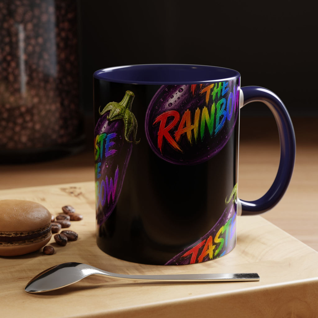 Taste the Rainbow Eggplant Coffee Mug — Pride Rainbow Accent Mug (11/15oz)