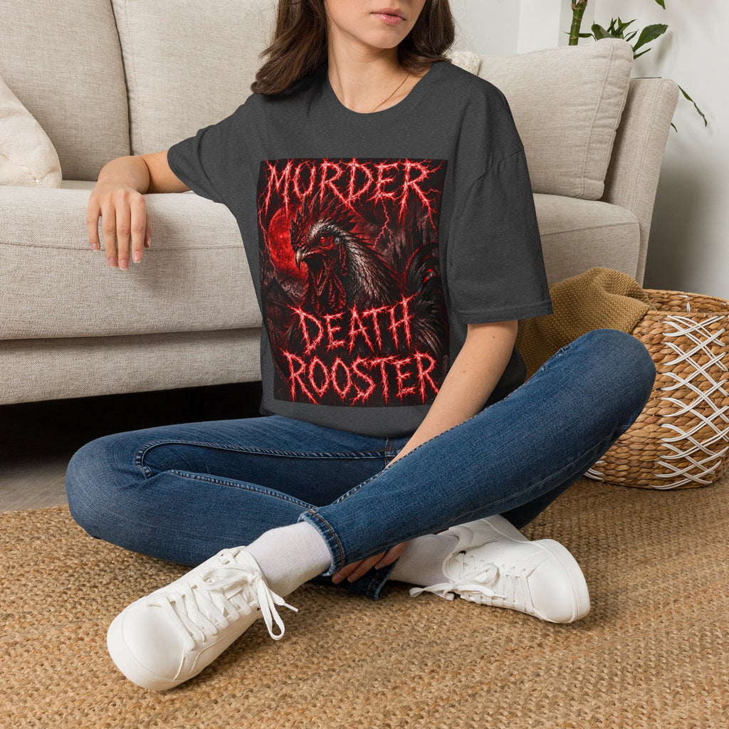 Death Rooster T-Shirt  Version 1— "Murder" Gothic Red Rooster Metal Band Tee