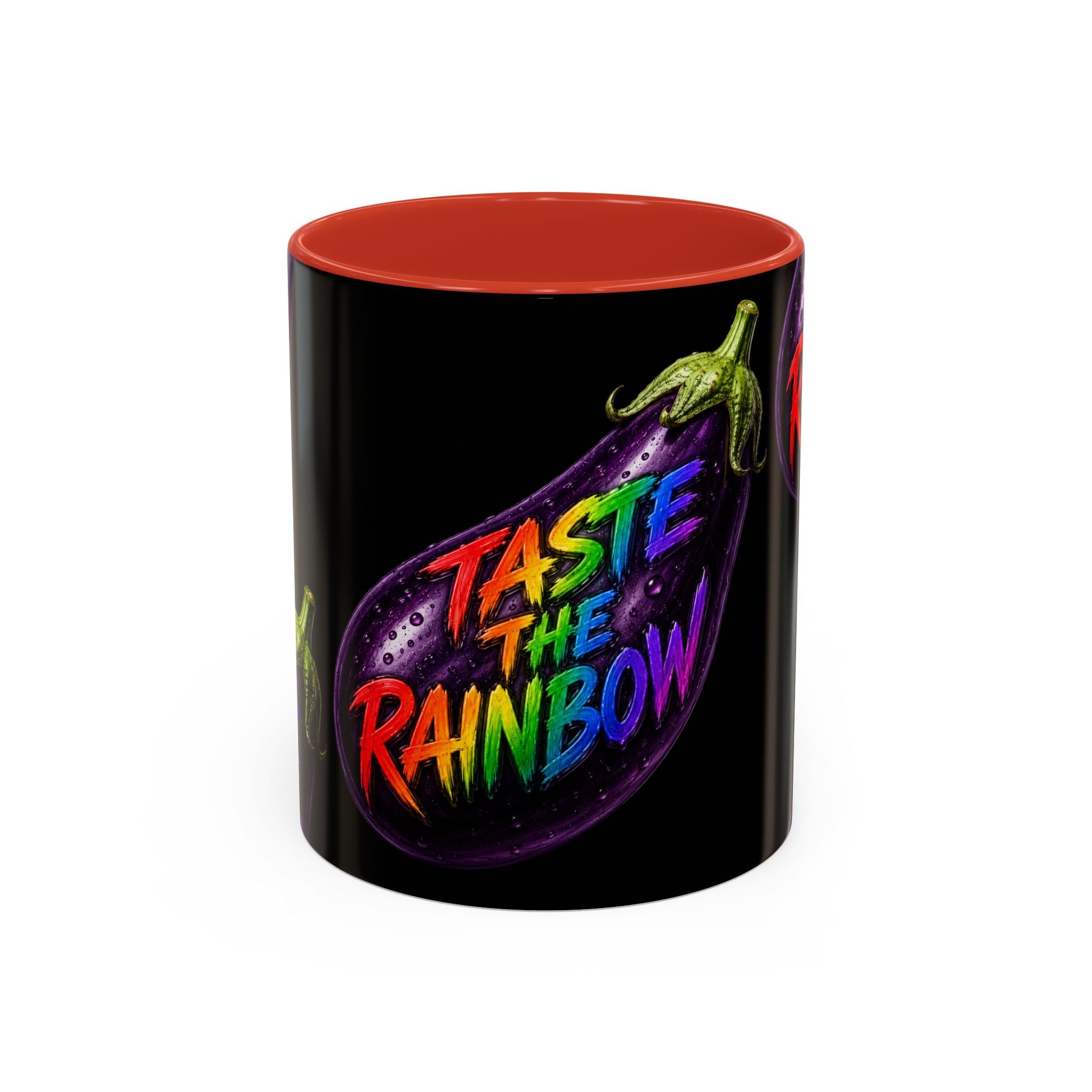 Taste the Rainbow Eggplant Coffee Mug — Pride Rainbow Accent Mug (11/15oz)