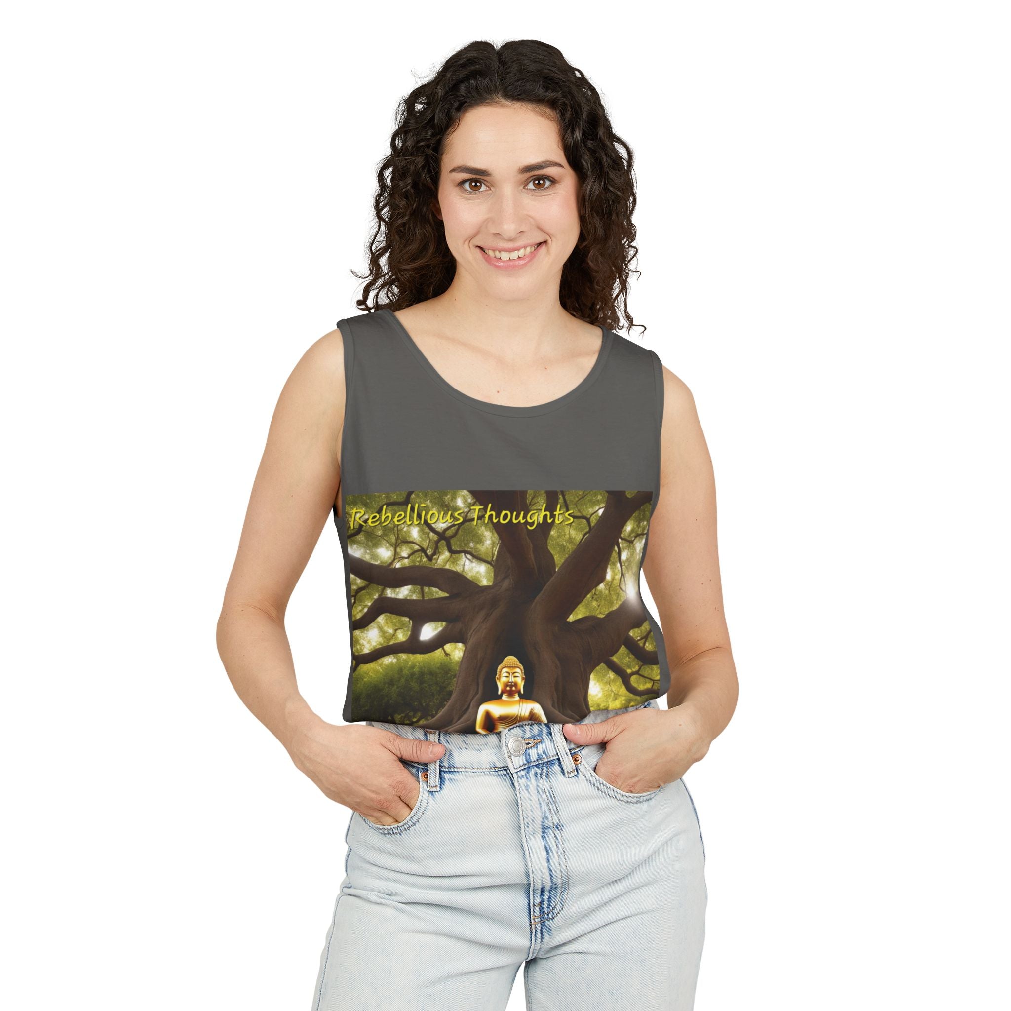 Buddha Under Bodhi Tree Tank Top — 'Be Hellow & Thoughtful' Spiritual Meditation Tee