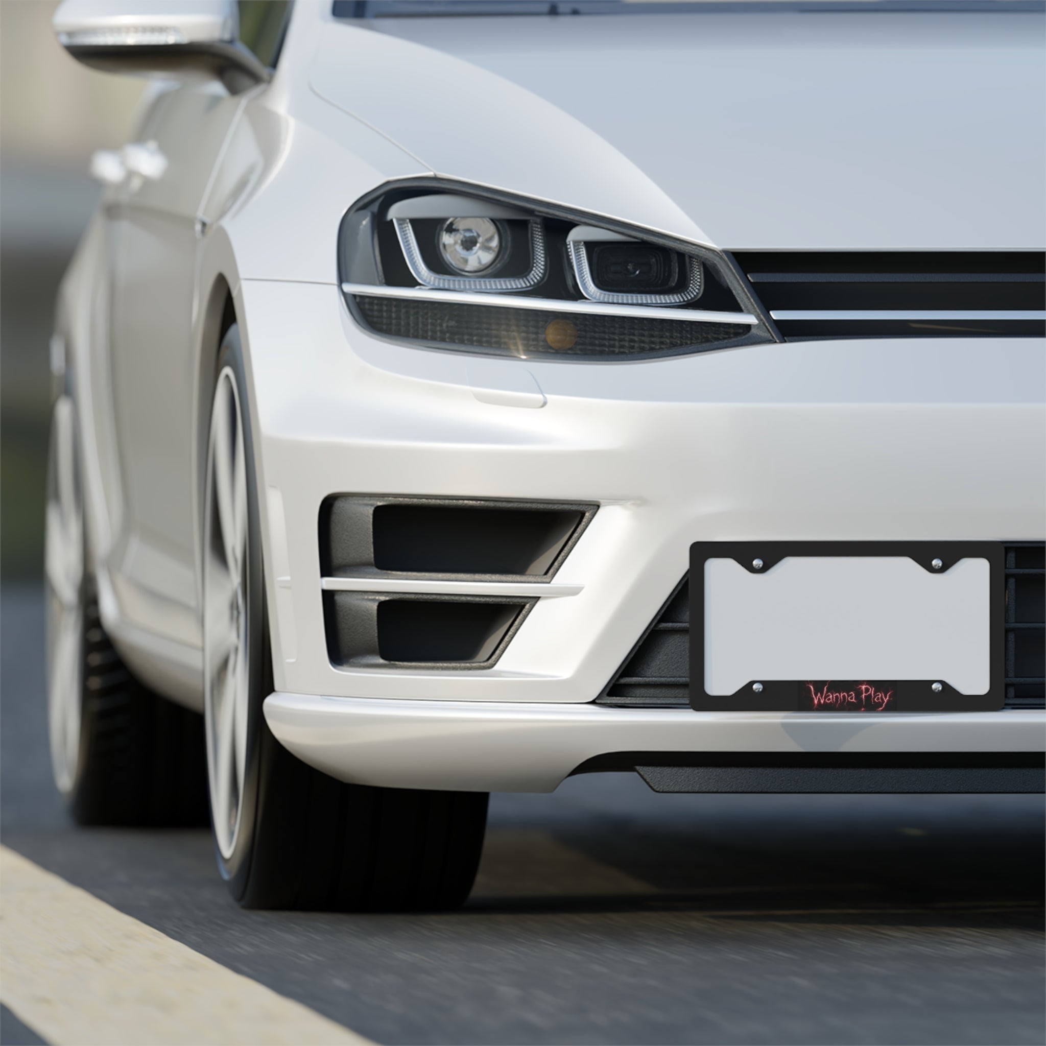 Wanna Play Metal License Plate Frame — Black Horror Car Tag Decor