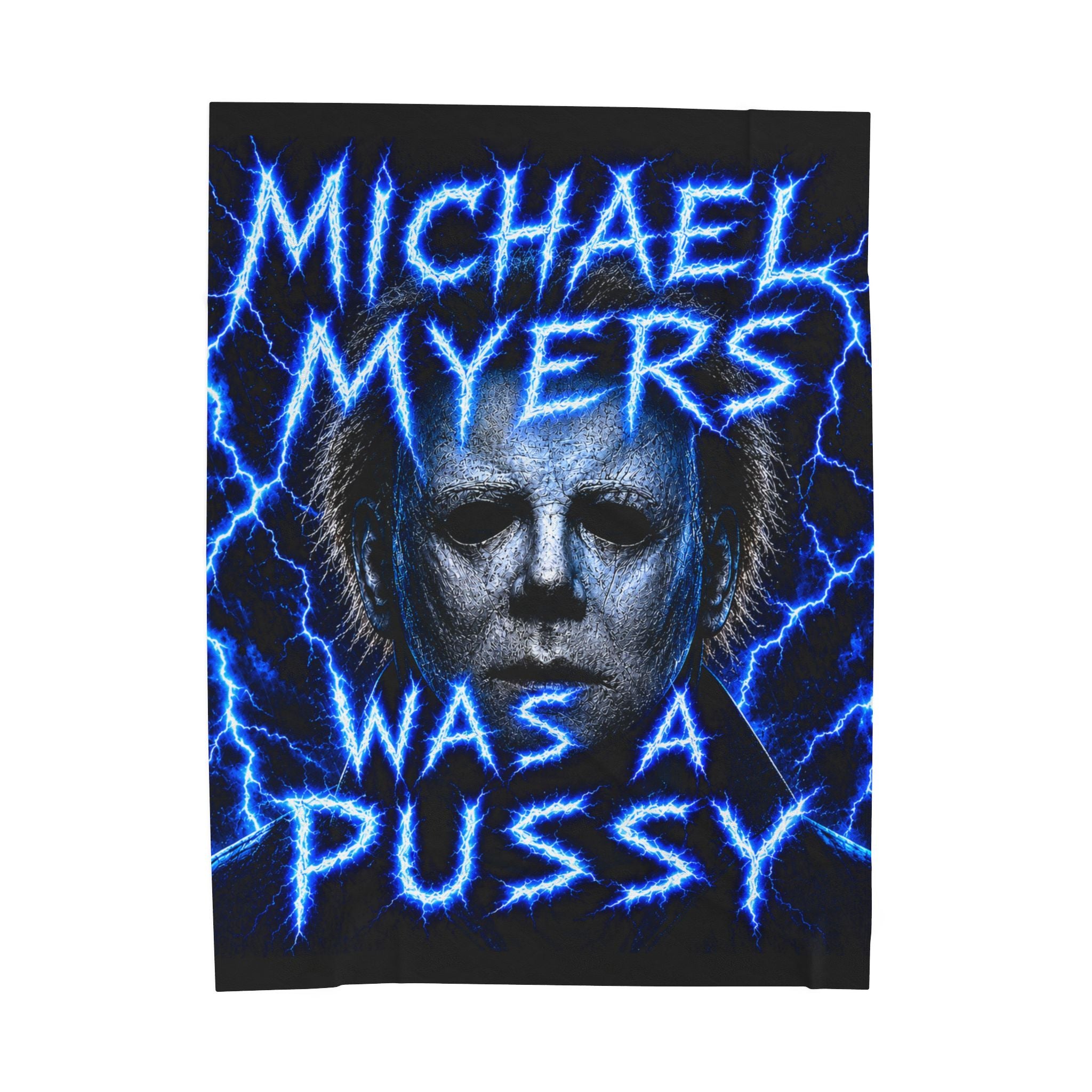 Michael Myers Graphic Plush Blanket — Horror Movie Velvet Throw with Bold Text