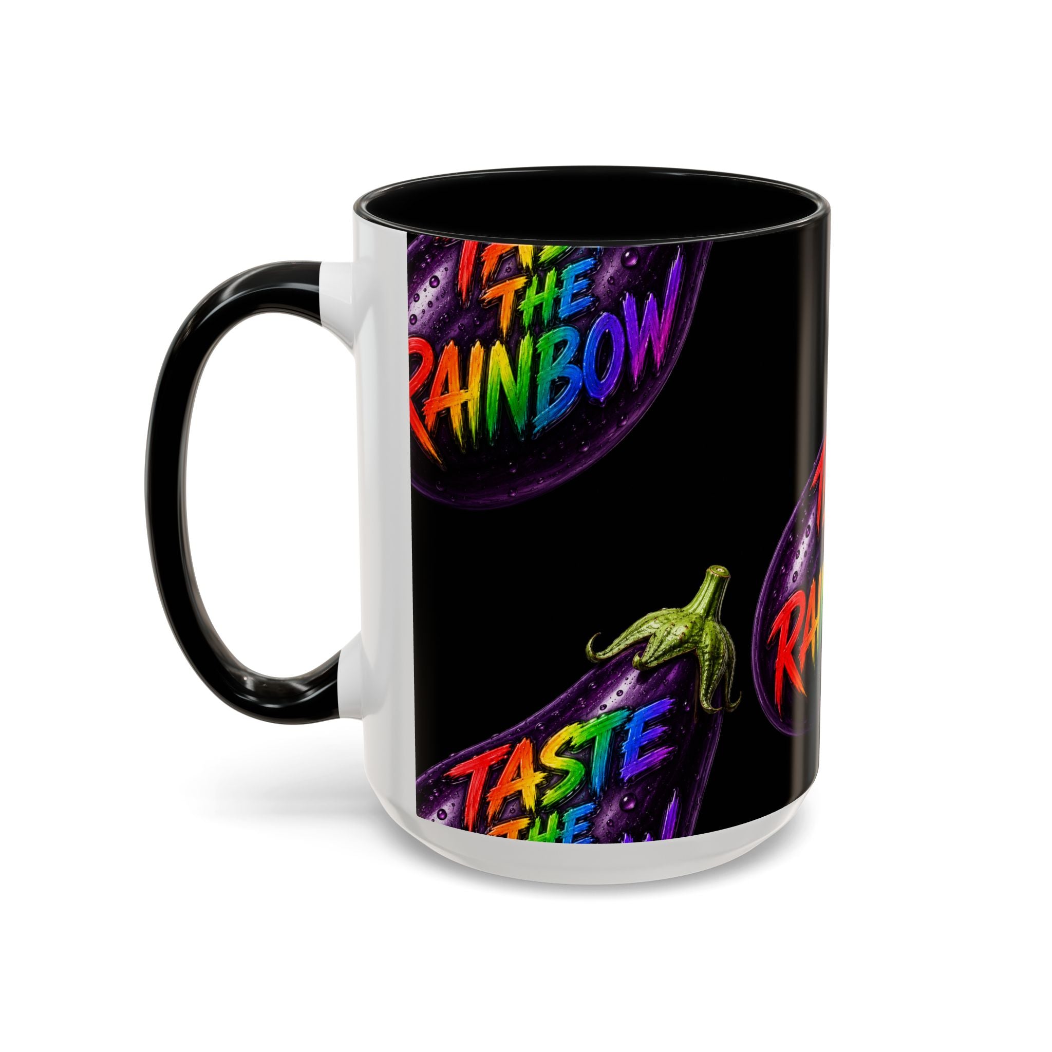 Taste the Rainbow Eggplant Coffee Mug — Pride Rainbow Accent Mug (11/15oz)