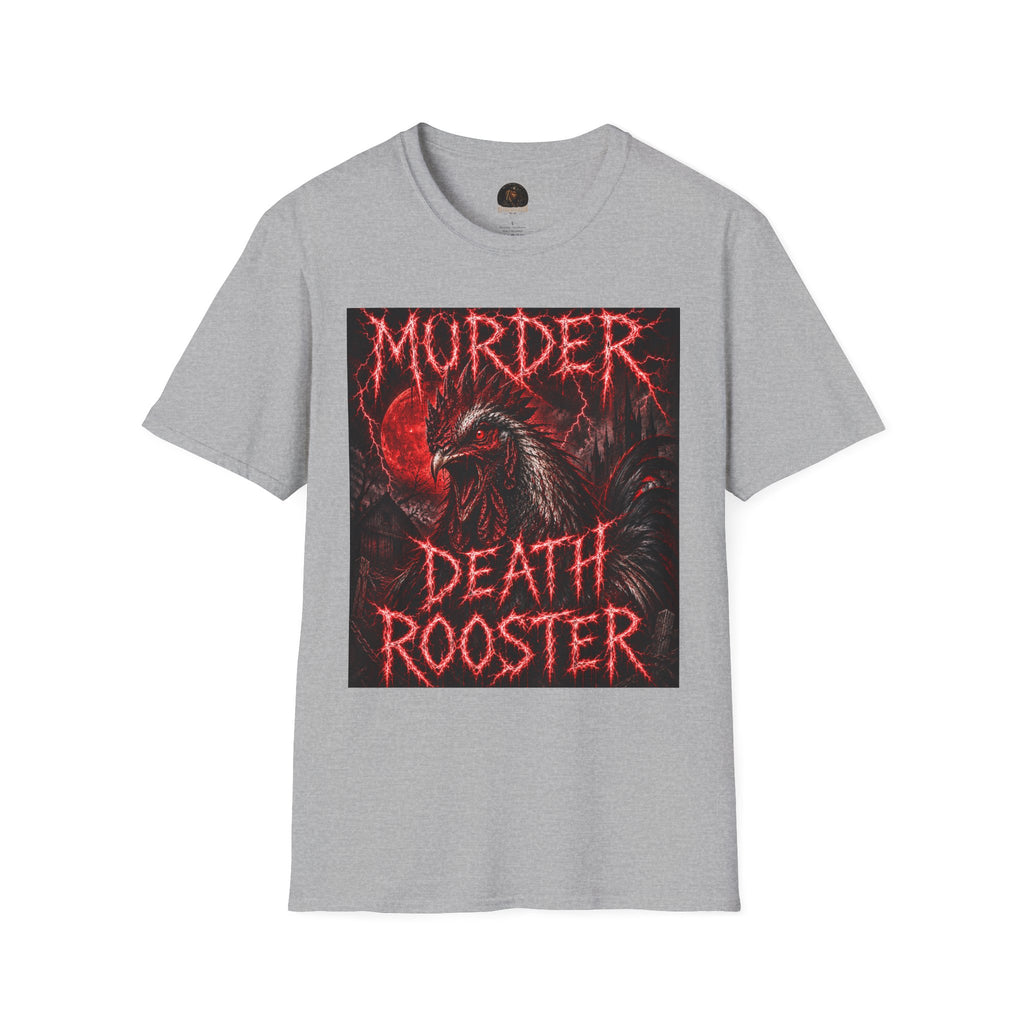 Death Rooster T-Shirt  Version 1— "Murder" Gothic Red Rooster Metal Band Tee