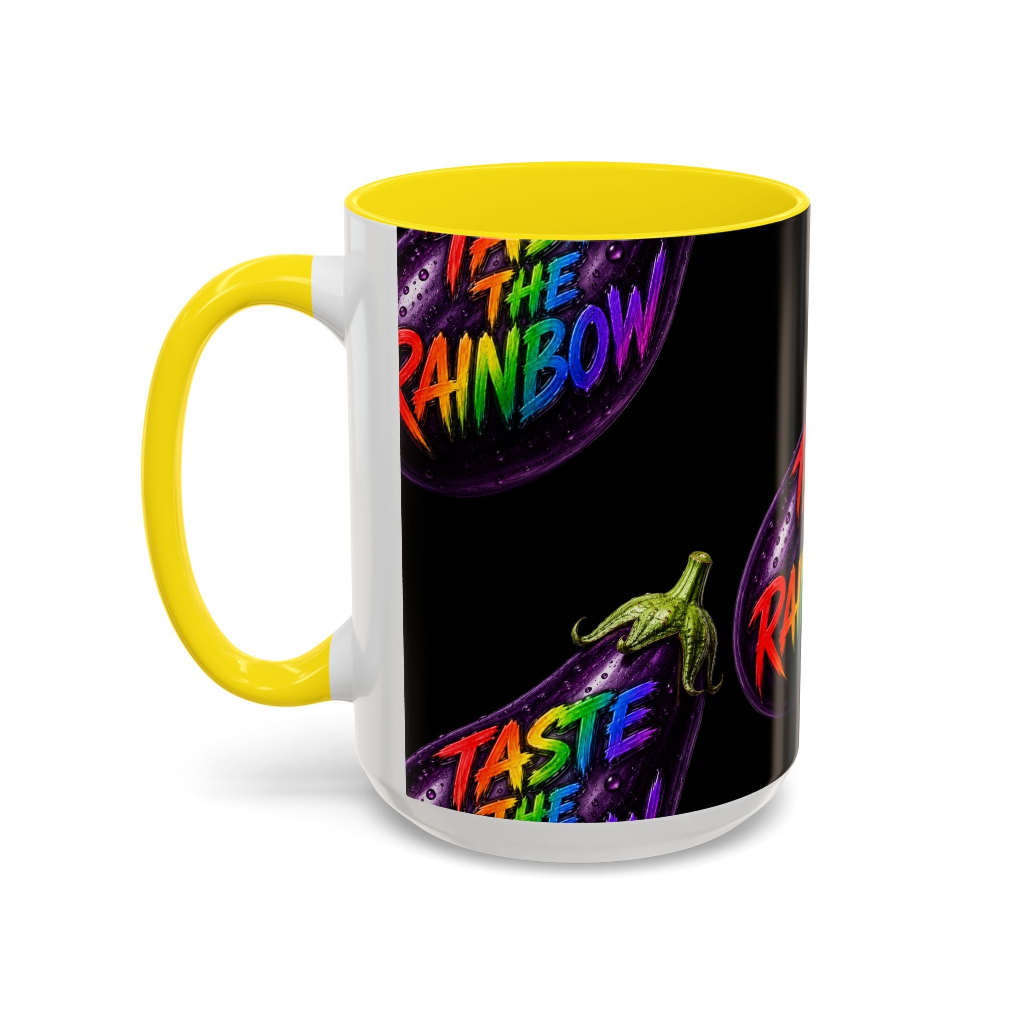 Taste the Rainbow Eggplant Coffee Mug — Pride Rainbow Accent Mug (11/15oz)