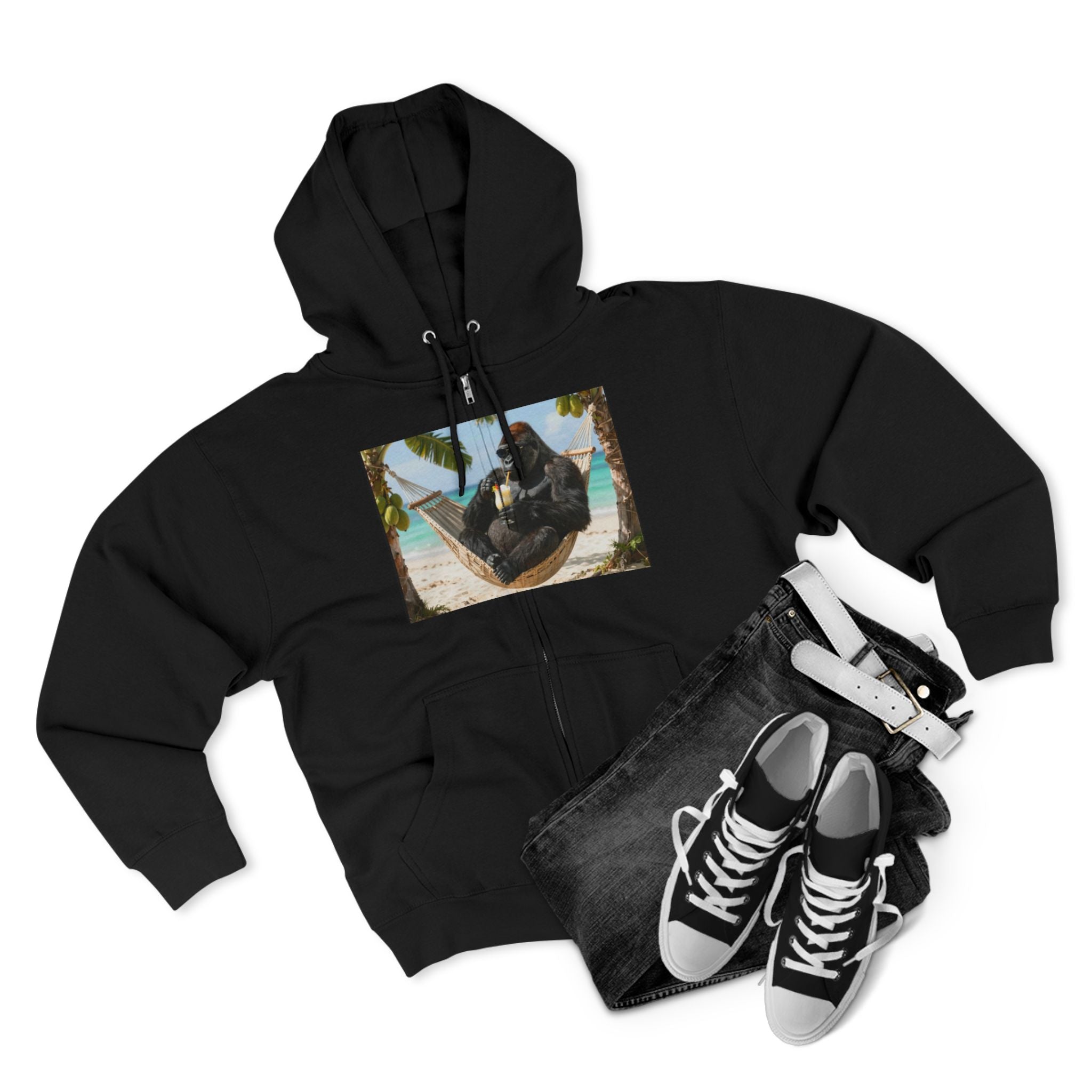 Hammock Gorilla Zip Hoodie – Relaxing Beach Ape Design