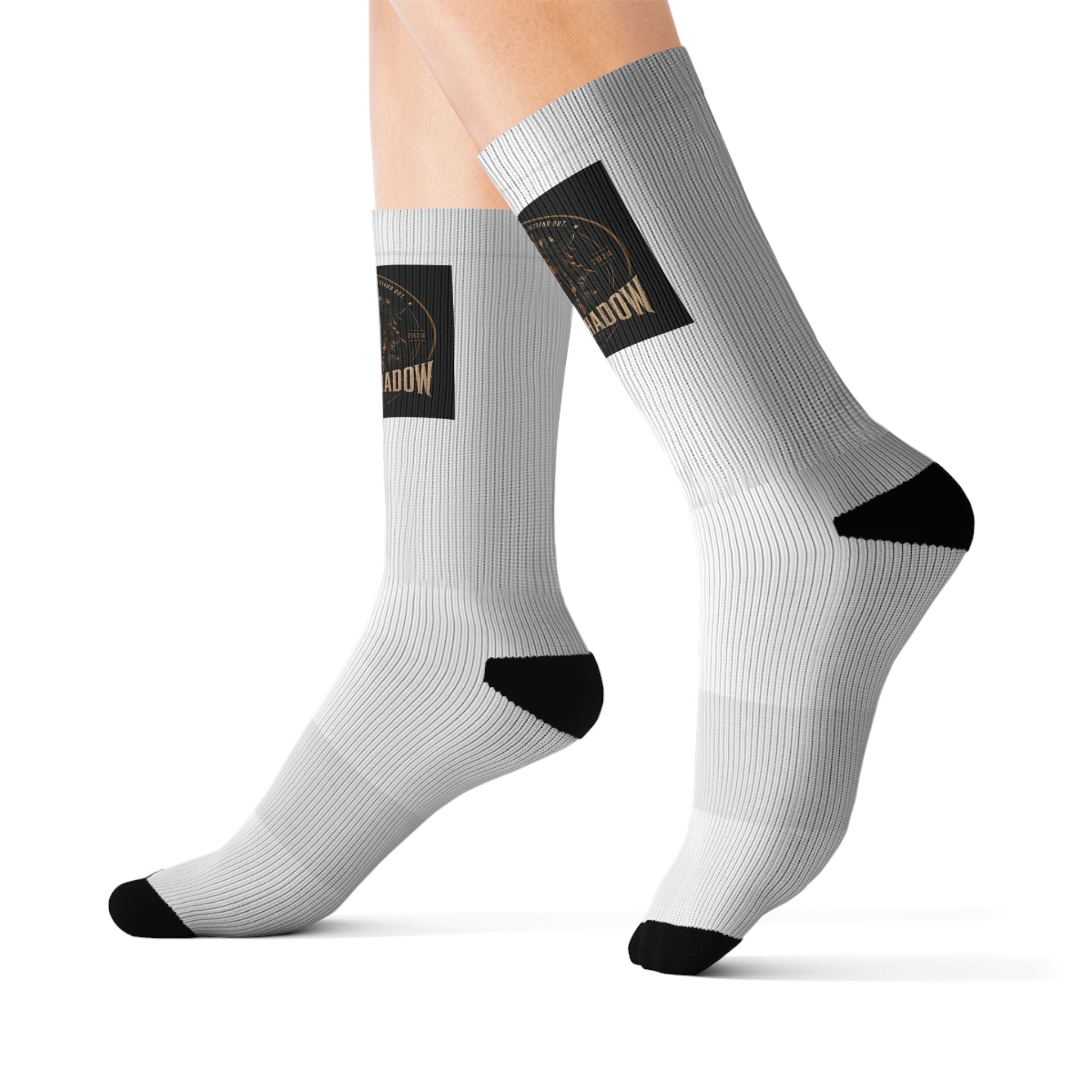Hatmanshadow Sublimation Socks — Black Patch Logo Crew Socks for Fans