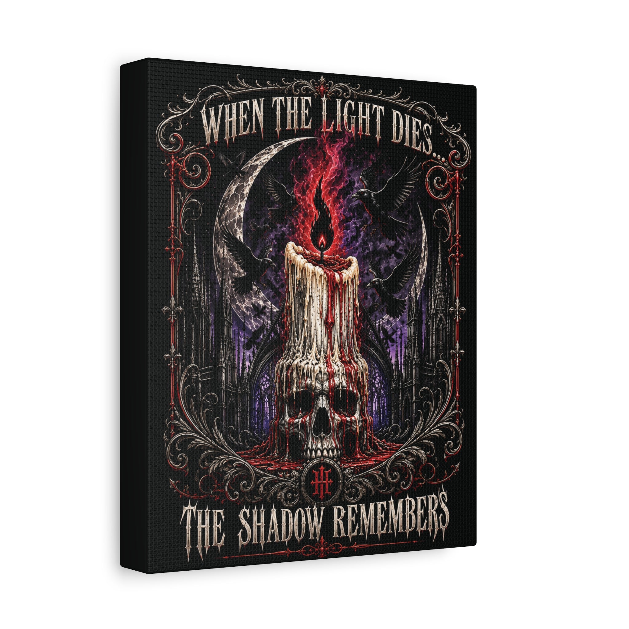 Gothic Candle Skull Canvas – "When the Light Dies, The Shadow Remembers" Matte Stretched Wall Art