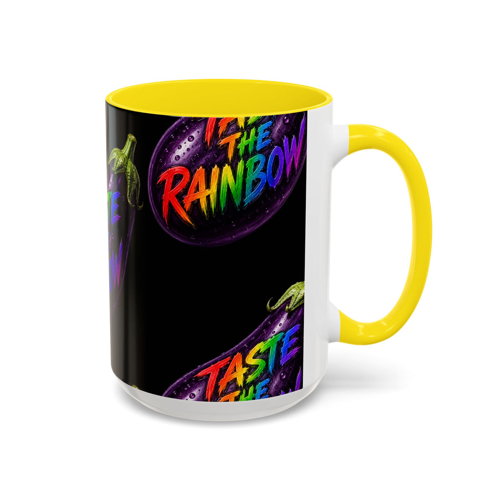 Taste the Rainbow Eggplant Coffee Mug — Pride Rainbow Accent Mug (11/15oz)