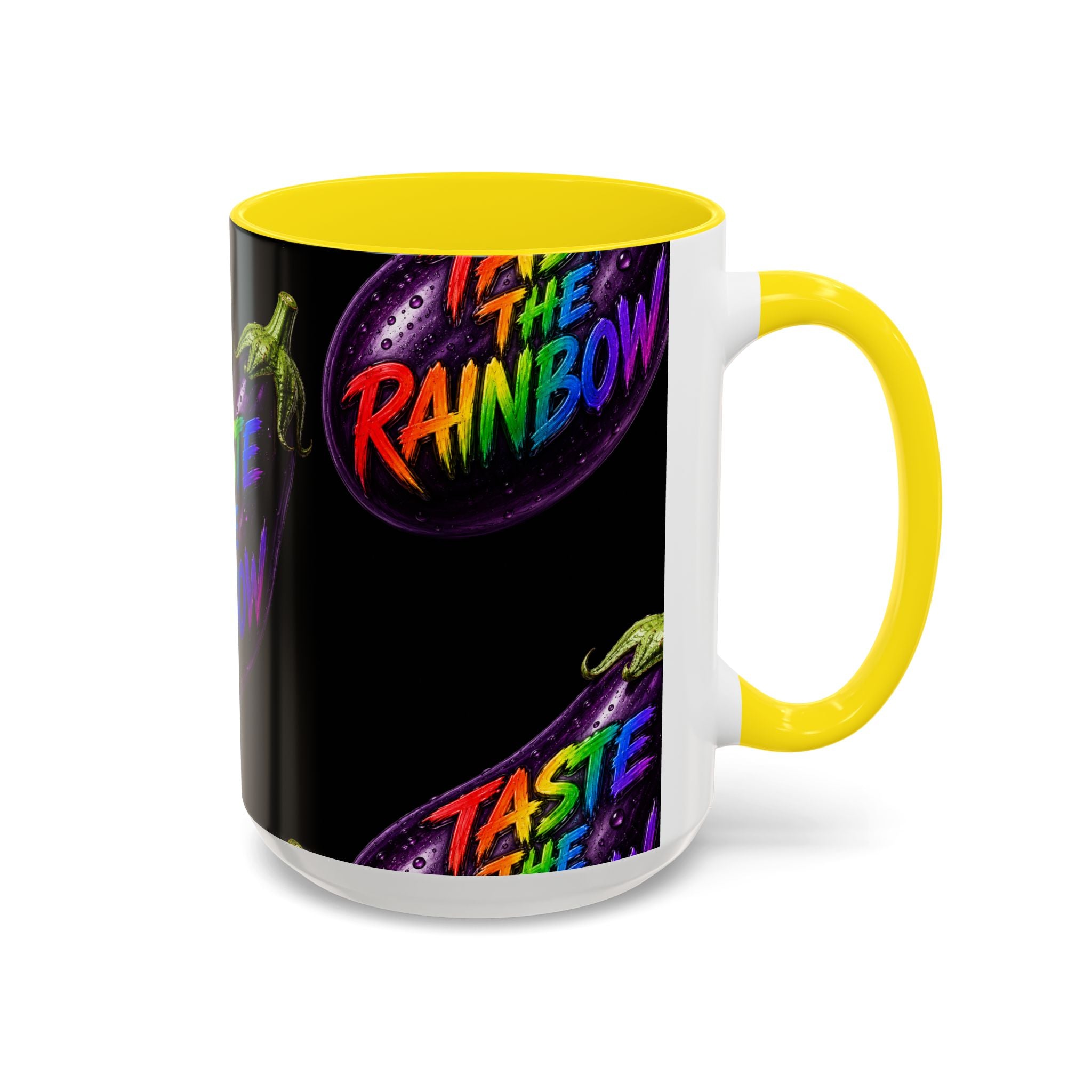 Taste the Rainbow Eggplant Coffee Mug — Pride Rainbow Accent Mug (11/15oz)