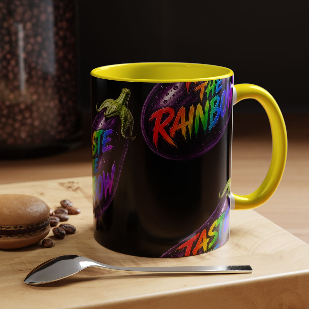 Taste the Rainbow Eggplant Coffee Mug — Pride Rainbow Accent Mug (11/15oz)