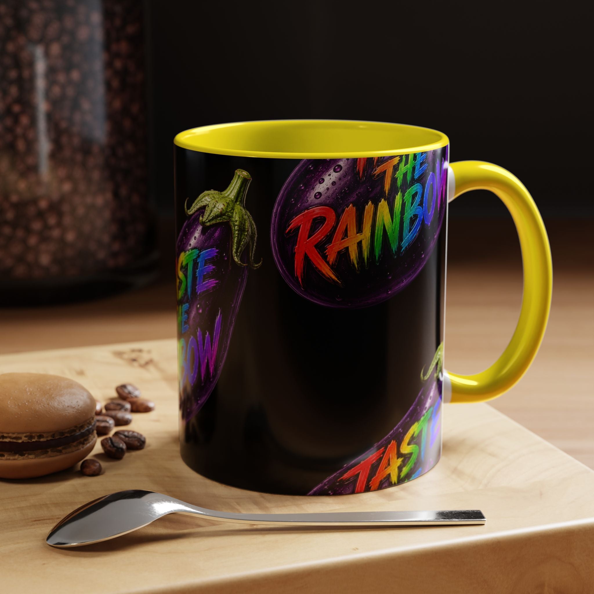 Taste the Rainbow Eggplant Coffee Mug — Pride Rainbow Accent Mug (11/15oz)