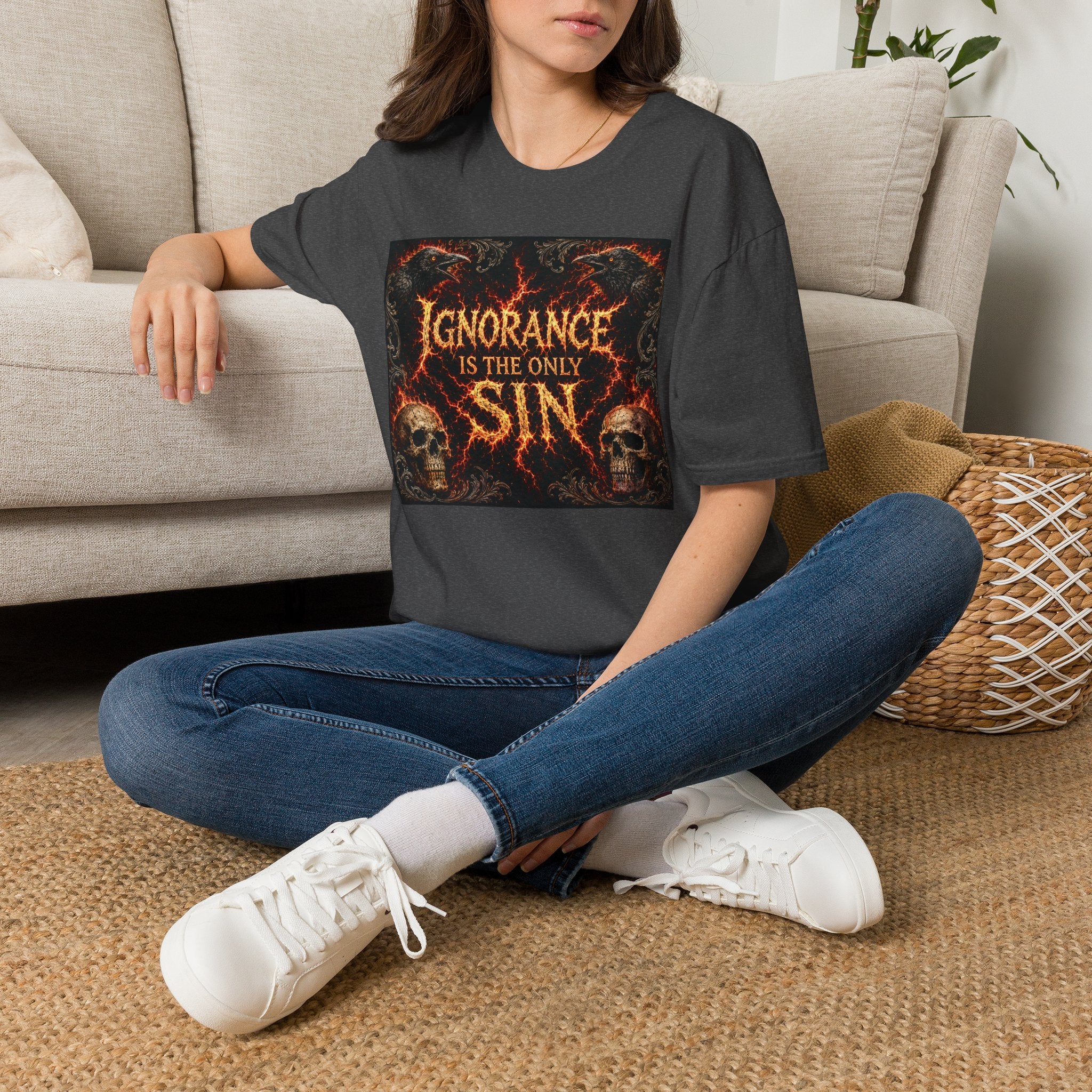 T-Shirt — "Ignorance Is The Only Sin" Gothic Skull Graphic Tee