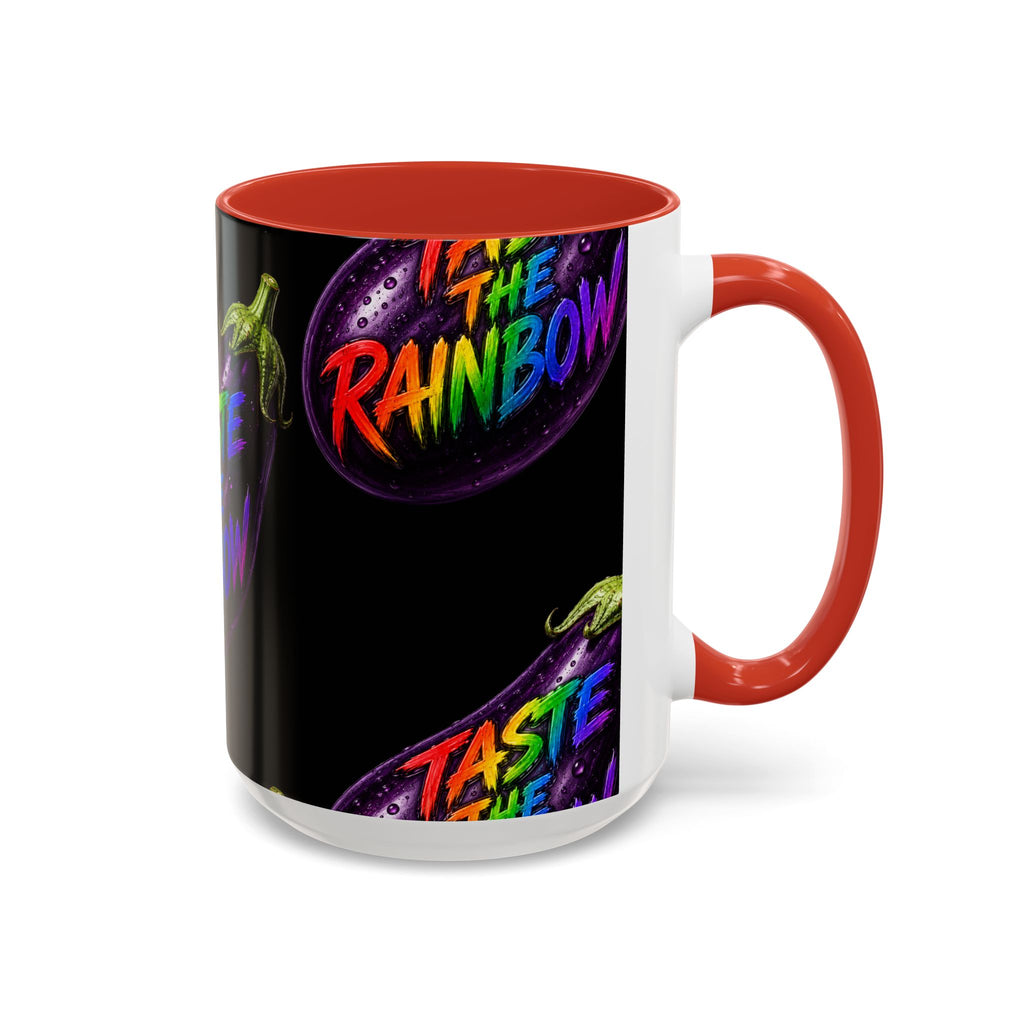 Taste the Rainbow Eggplant Coffee Mug — Pride Rainbow Accent Mug (11/15oz)