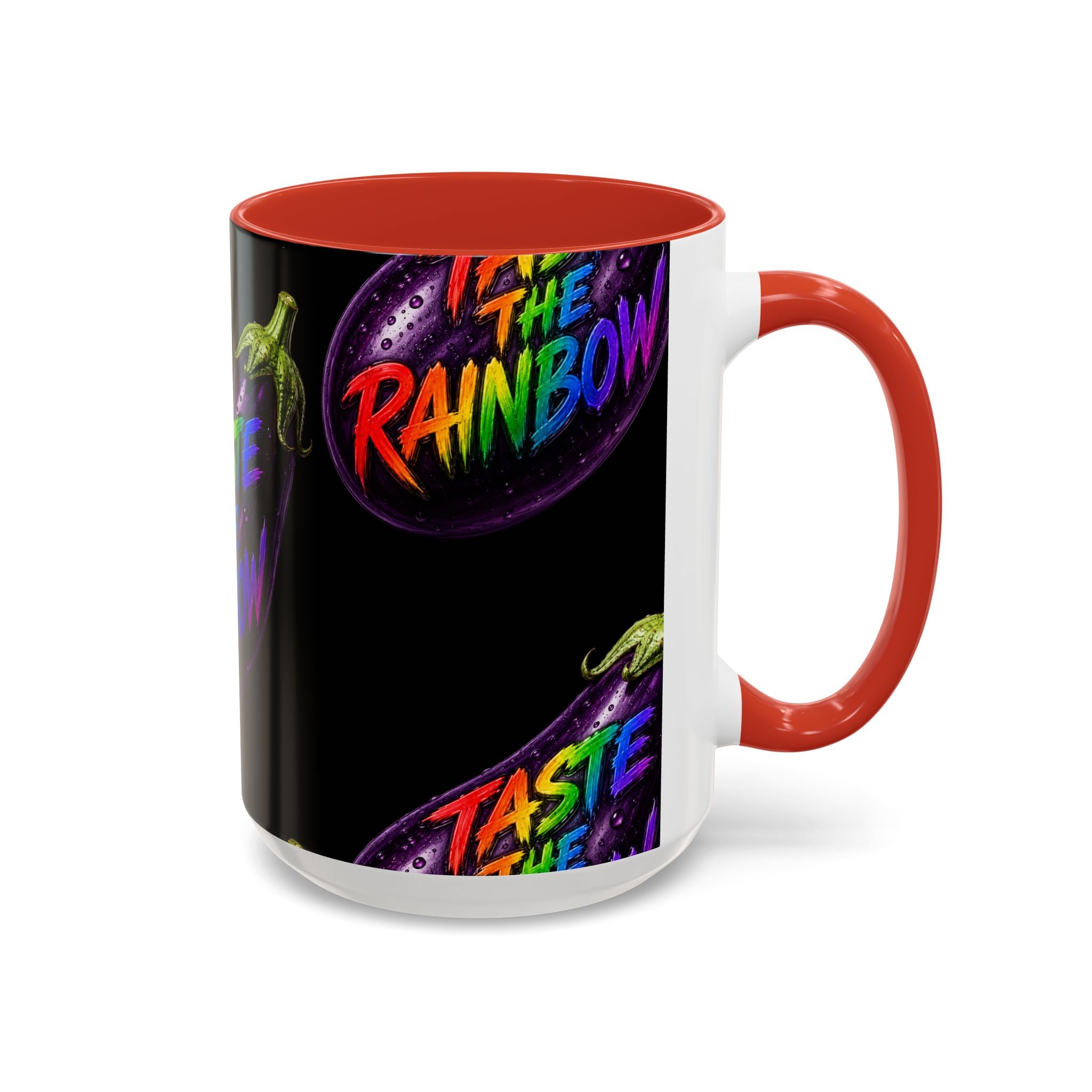 Taste the Rainbow Eggplant Coffee Mug — Pride Rainbow Accent Mug (11/15oz)
