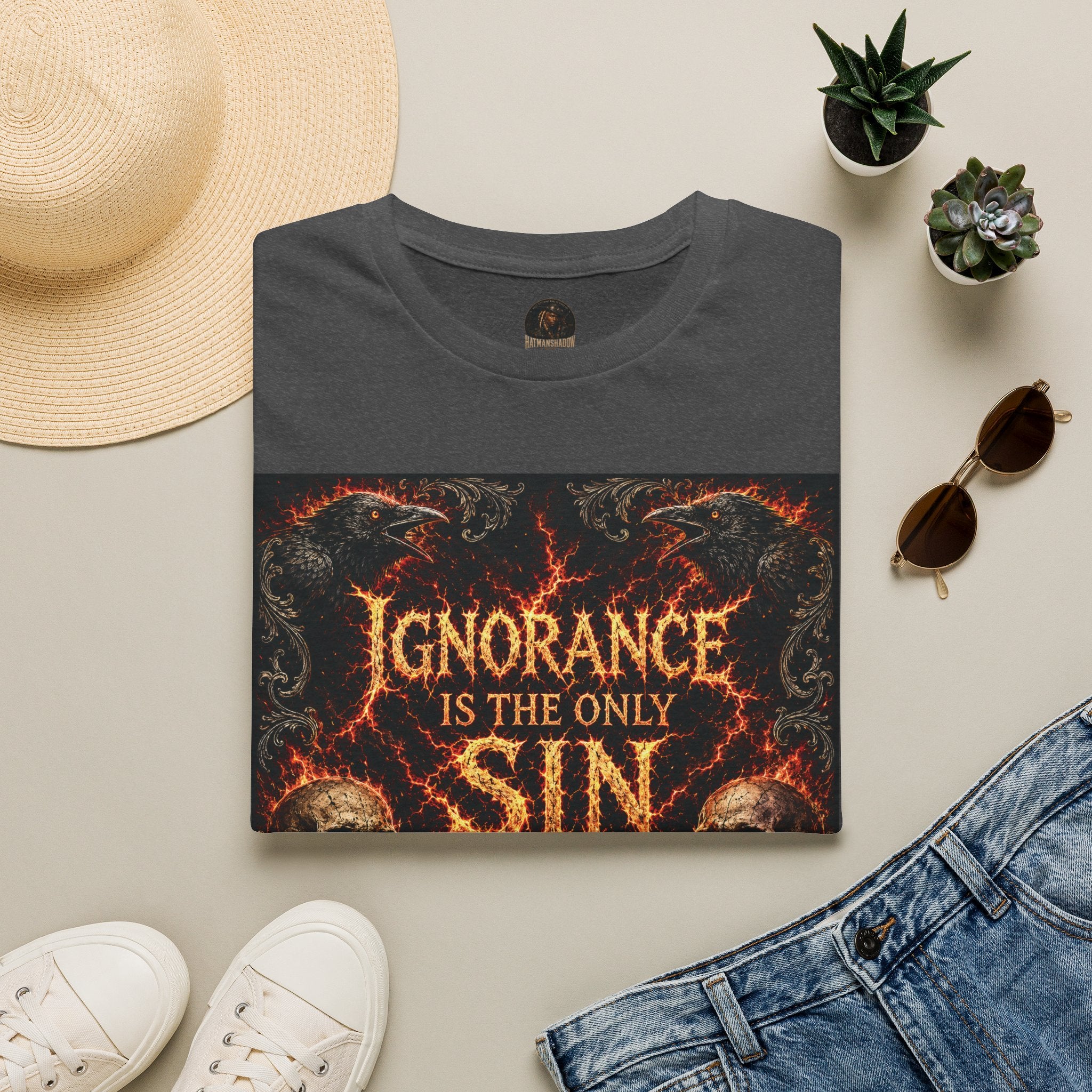 T-Shirt — "Ignorance Is The Only Sin" Gothic Skull Graphic Tee