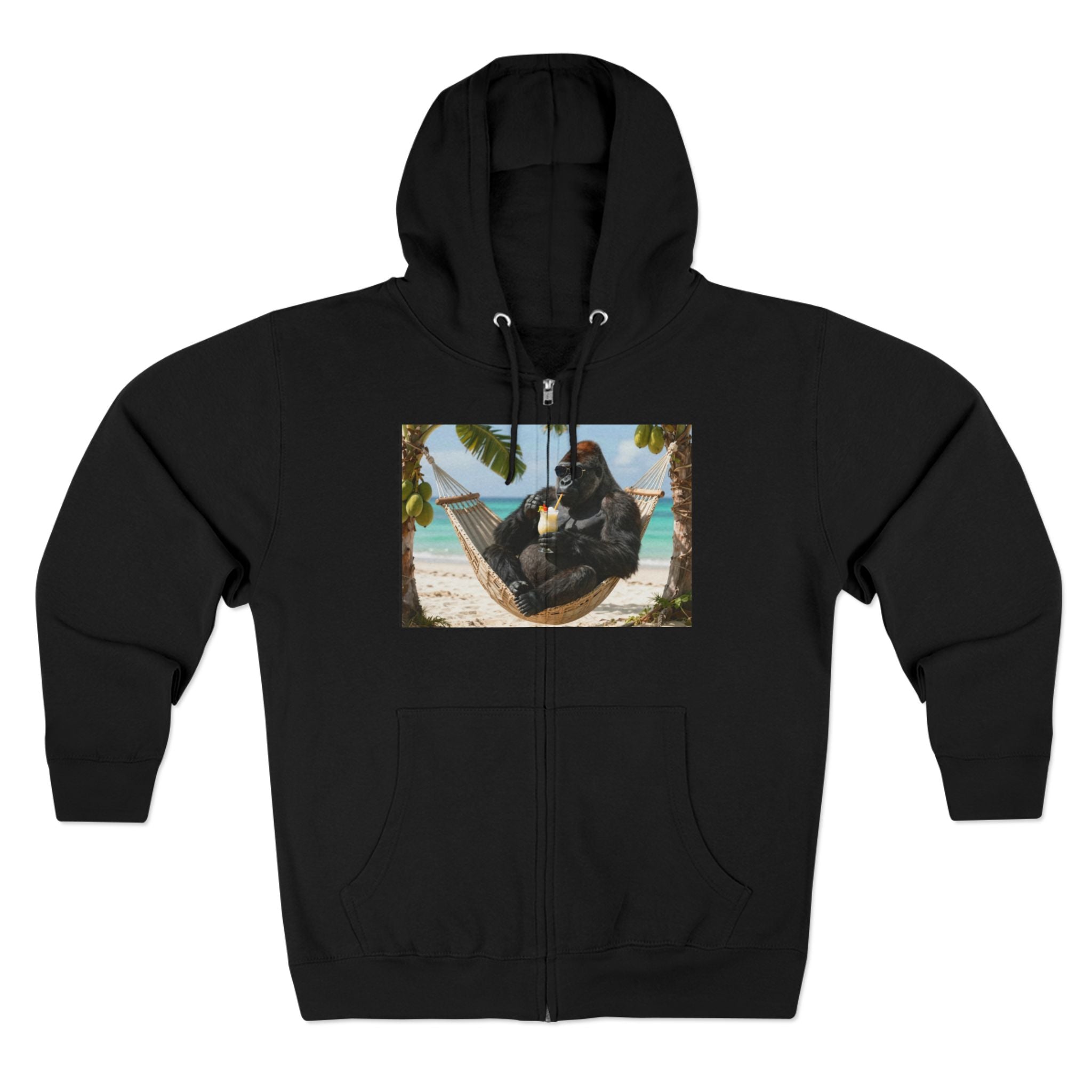 Hammock Gorilla Zip Hoodie – Relaxing Beach Ape Design