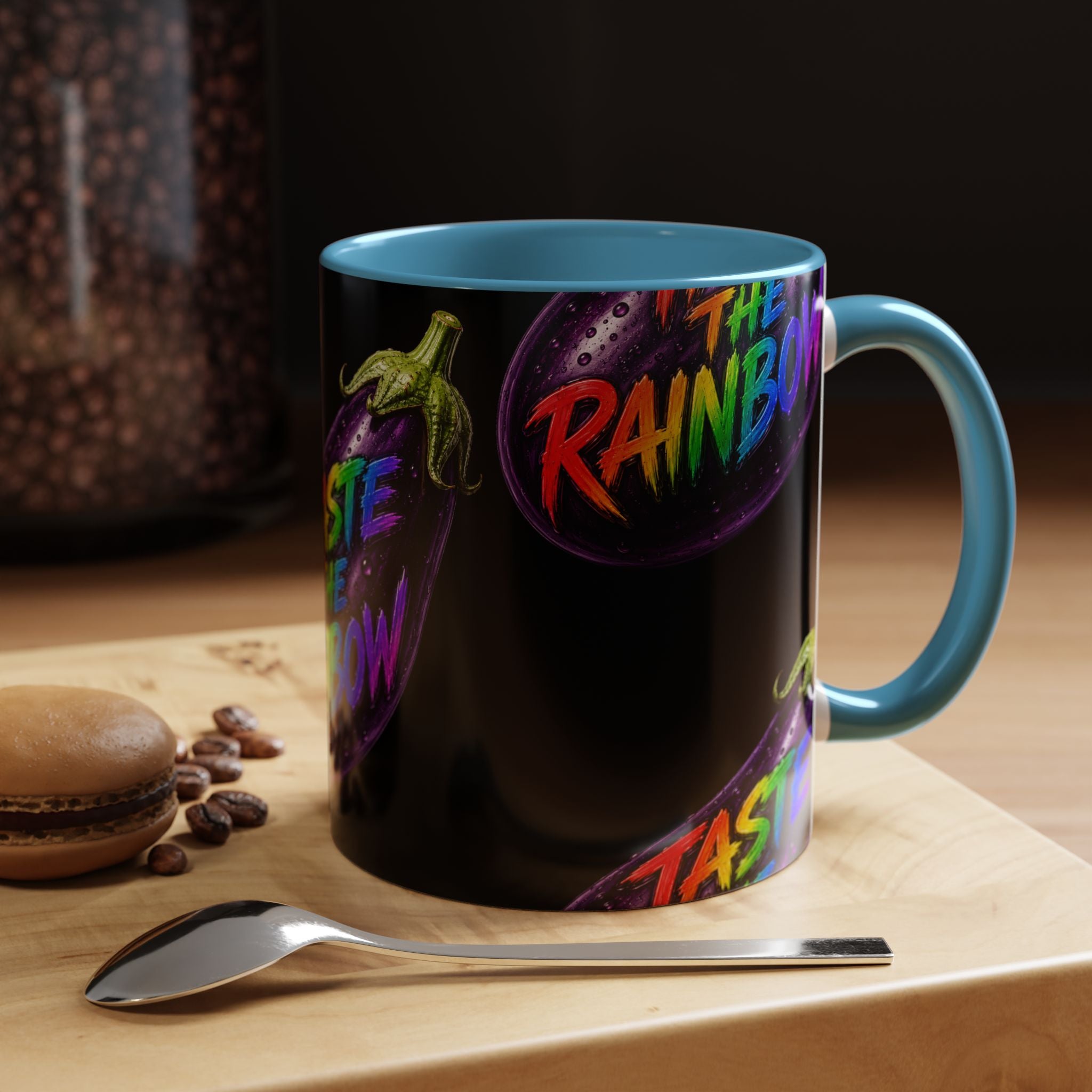 Taste the Rainbow Eggplant Coffee Mug — Pride Rainbow Accent Mug (11/15oz)