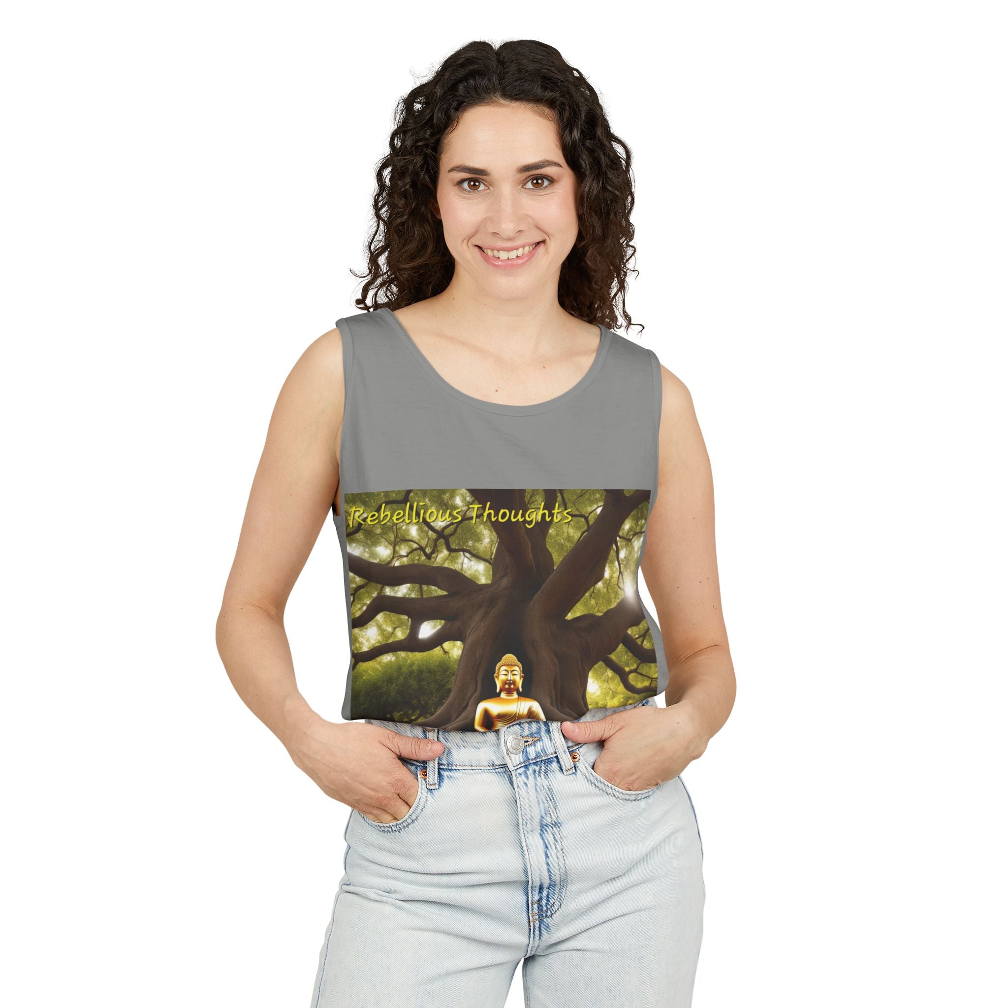 Buddha Under Bodhi Tree Tank Top — 'Be Hellow & Thoughtful' Spiritual Meditation Tee