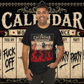 Work-Life Balance Calendar T-Shirt — Horror Skull Flames Graphic Tee