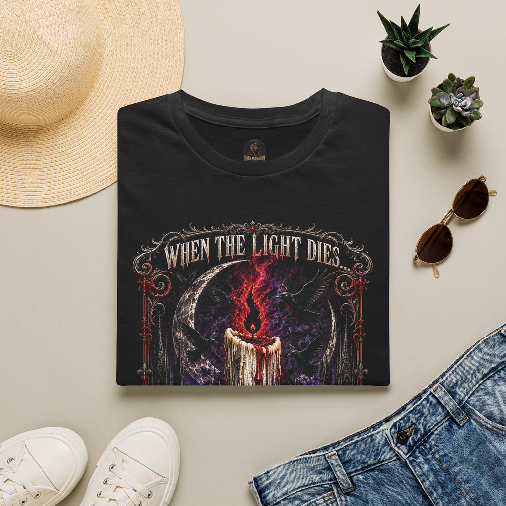 Gothic Candle T-Shirt — "When the Light Dies, The Shadow Remembers"