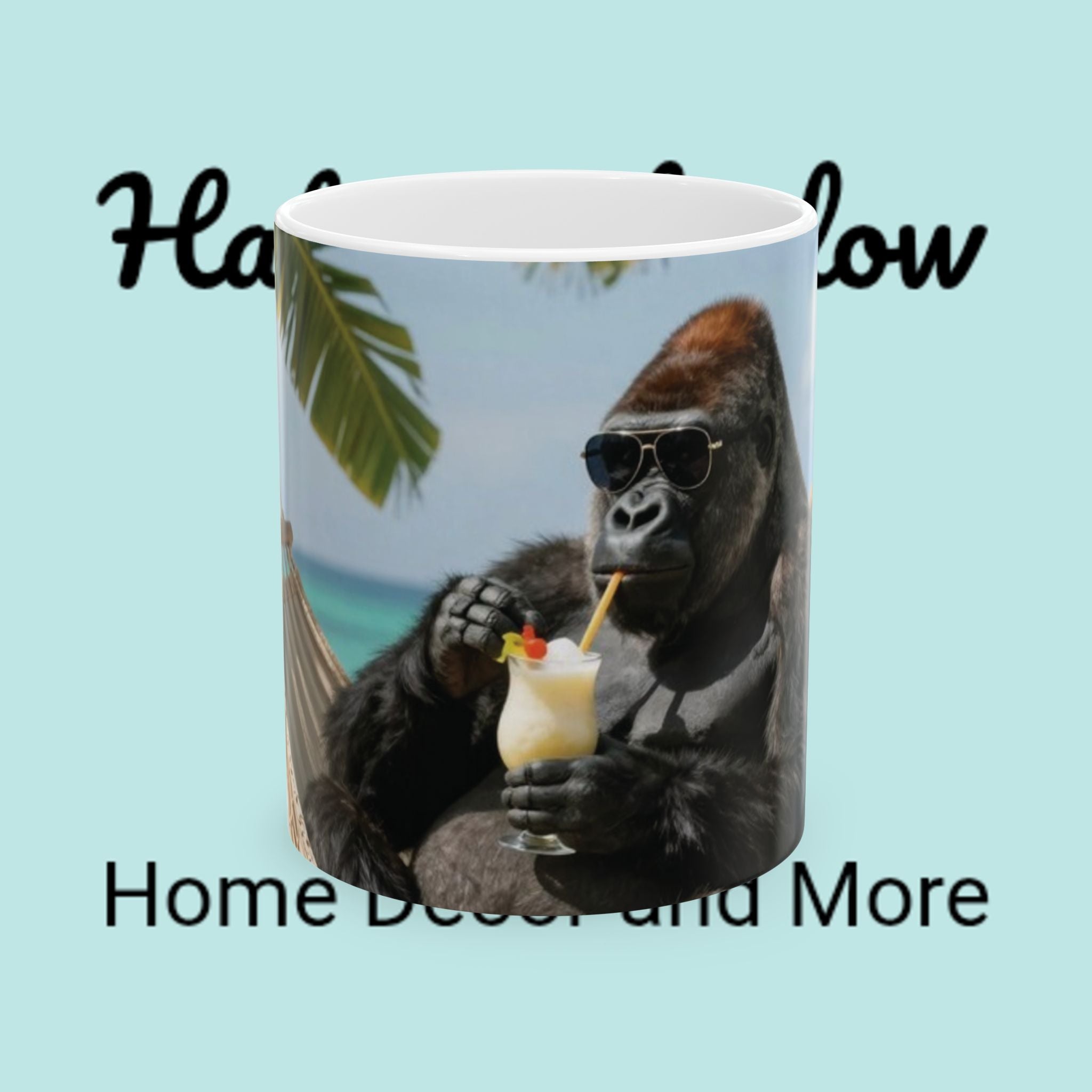 Tropical Gorilla Coffee Mug — Beach Drink Design Ceramic Mug (11oz, 15oz)