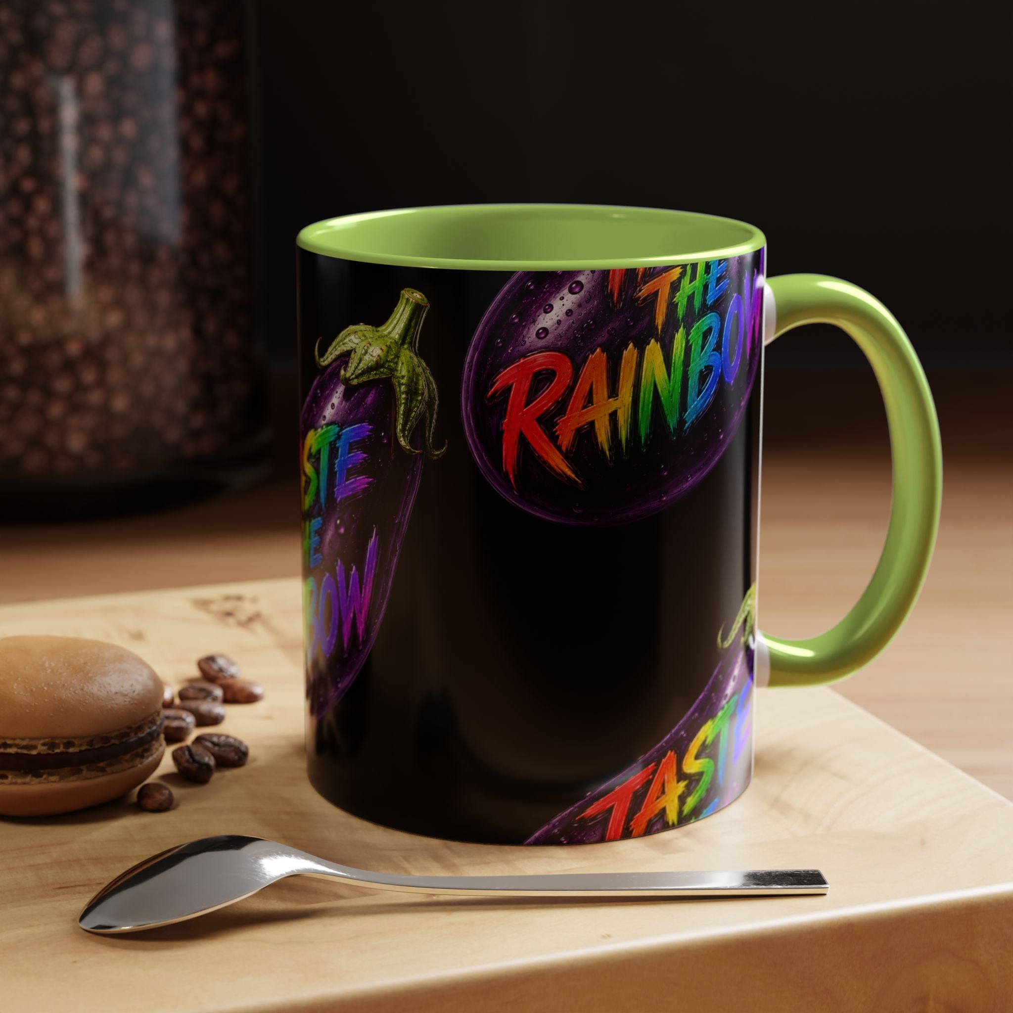 Taste the Rainbow Eggplant Coffee Mug — Pride Rainbow Accent Mug (11/15oz)