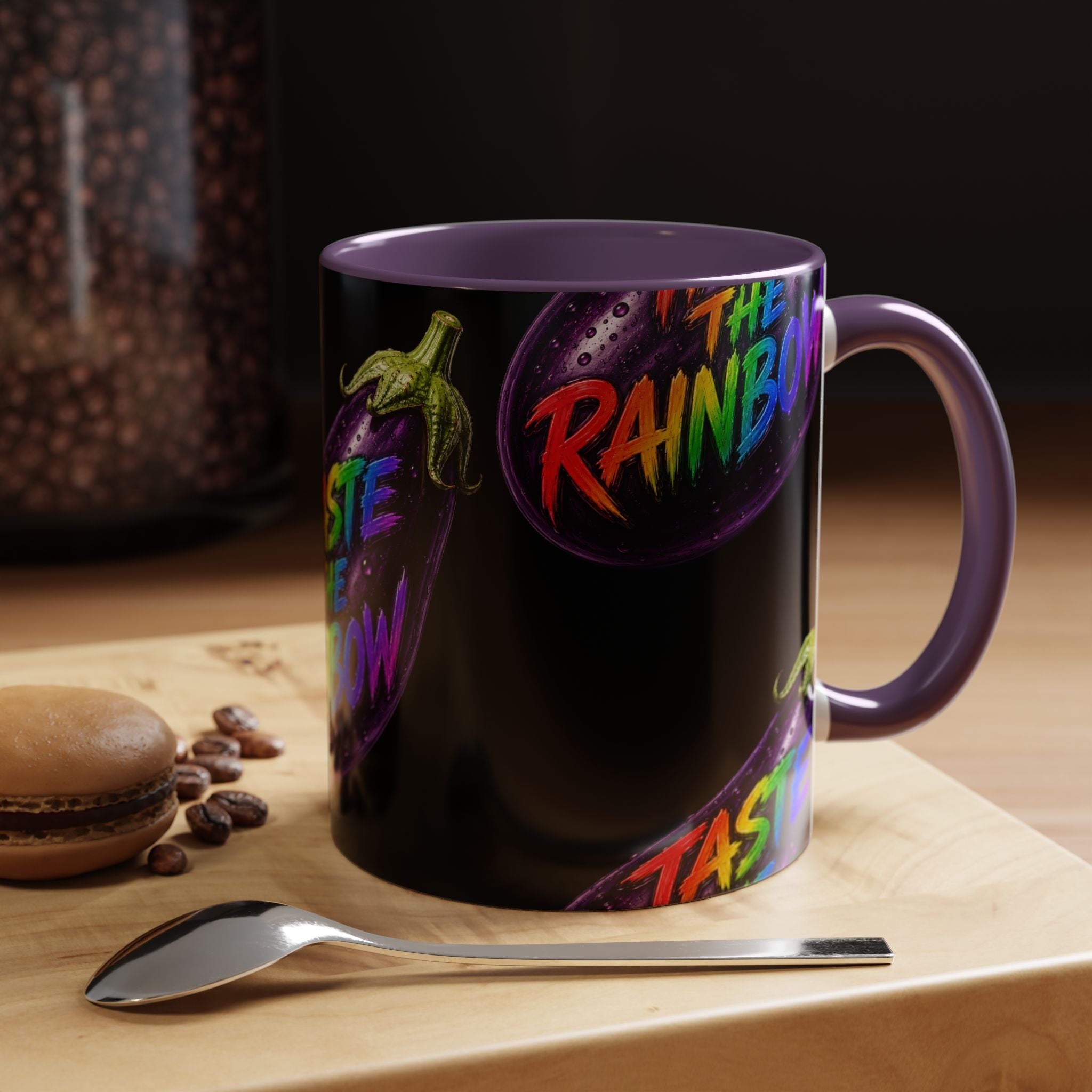 Taste the Rainbow Eggplant Coffee Mug — Pride Rainbow Accent Mug (11/15oz)