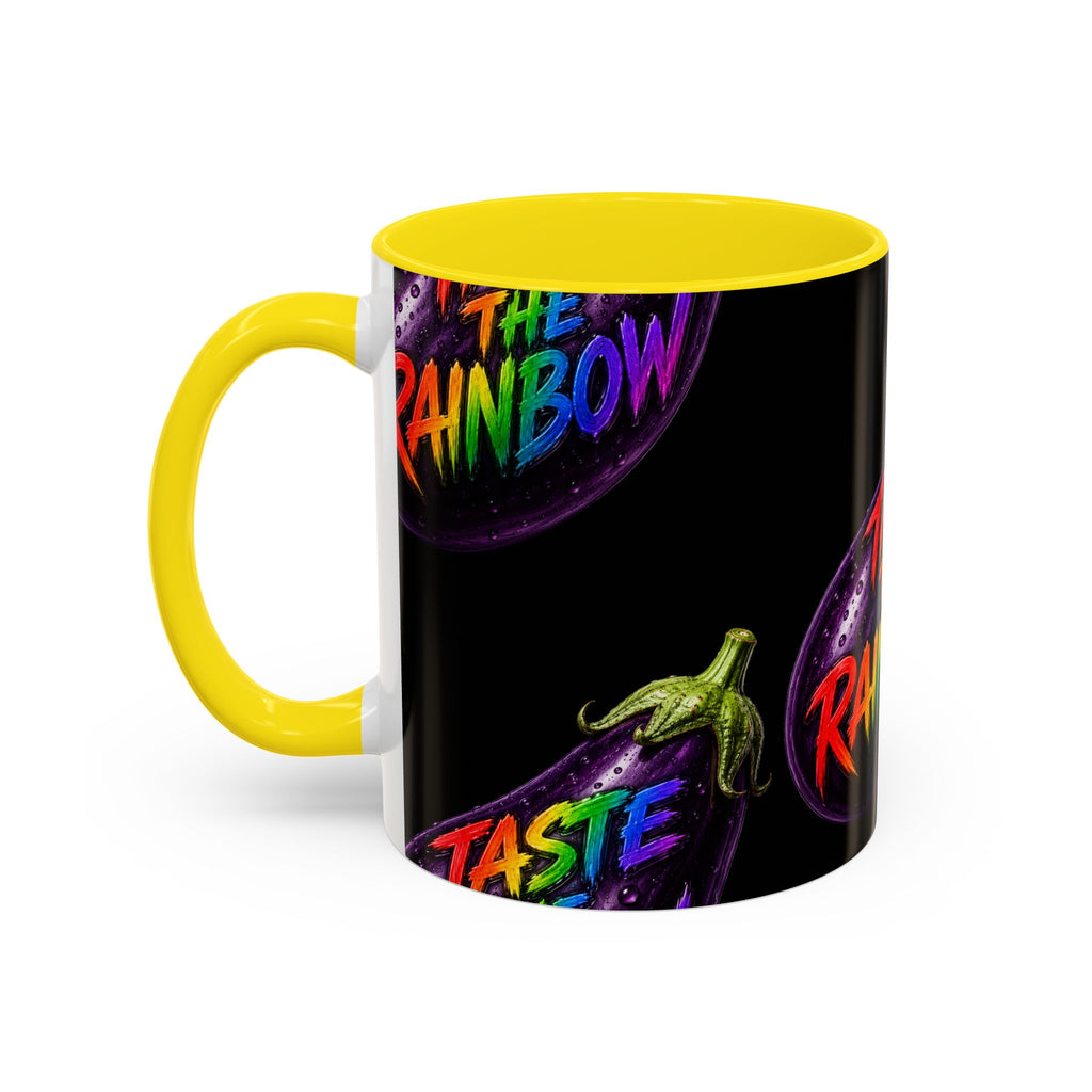 Taste the Rainbow Eggplant Coffee Mug — Pride Rainbow Accent Mug (11/15oz)