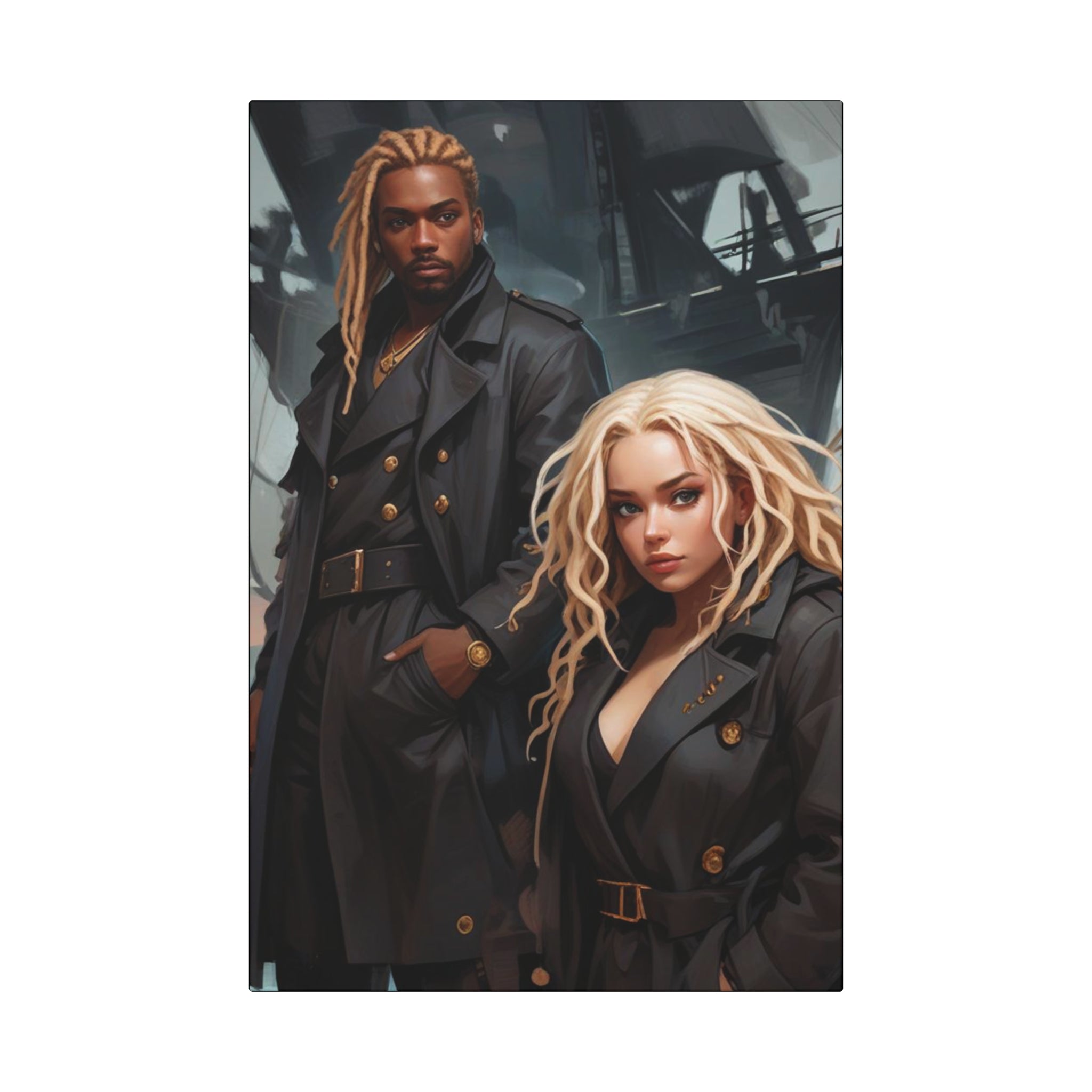 Dark Coat Portrait Canvas Art Wrap – Romantic Fantasy Couple Wall Art