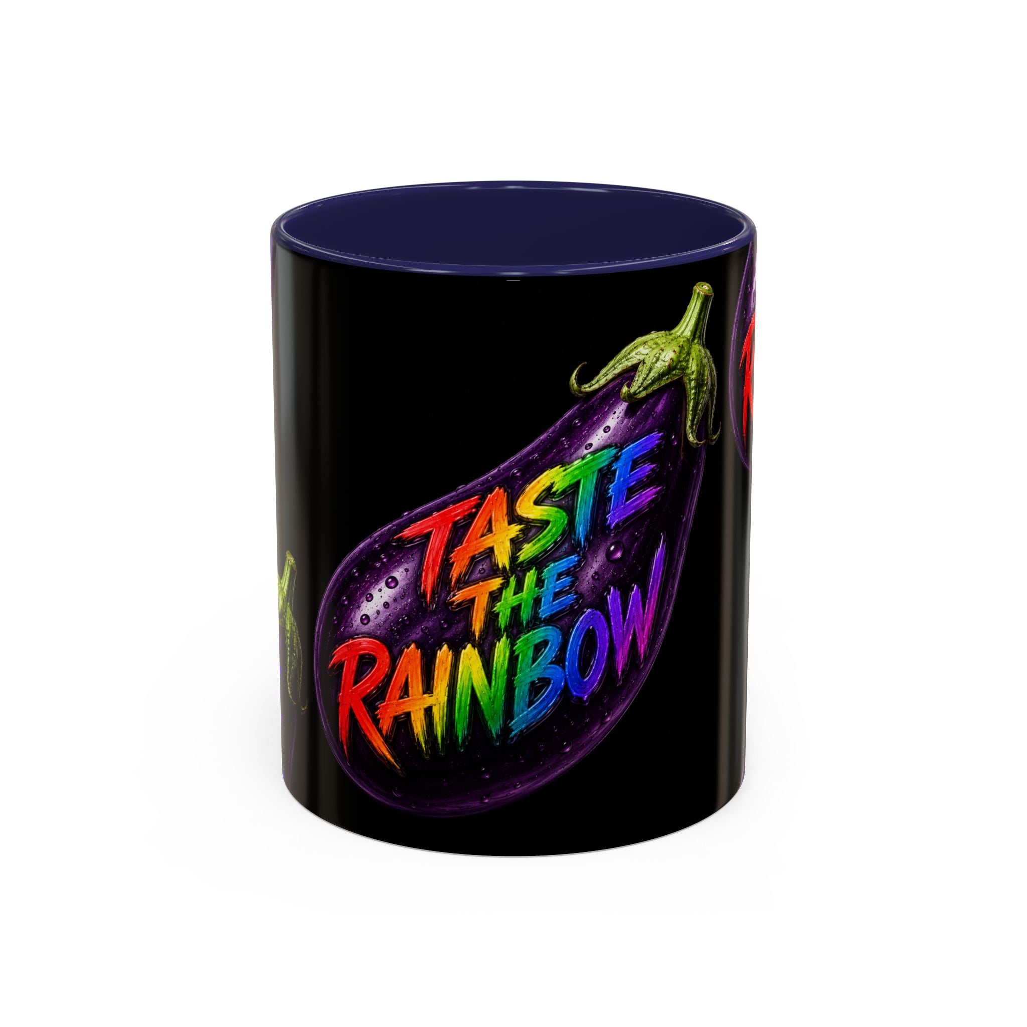 Taste the Rainbow Eggplant Coffee Mug — Pride Rainbow Accent Mug (11/15oz)