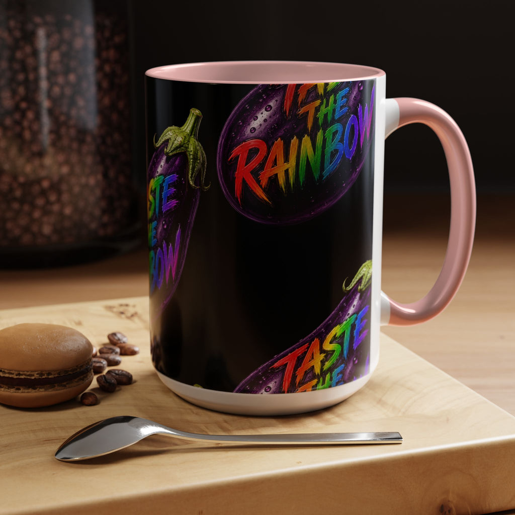 Taste the Rainbow Eggplant Coffee Mug — Pride Rainbow Accent Mug (11/15oz)