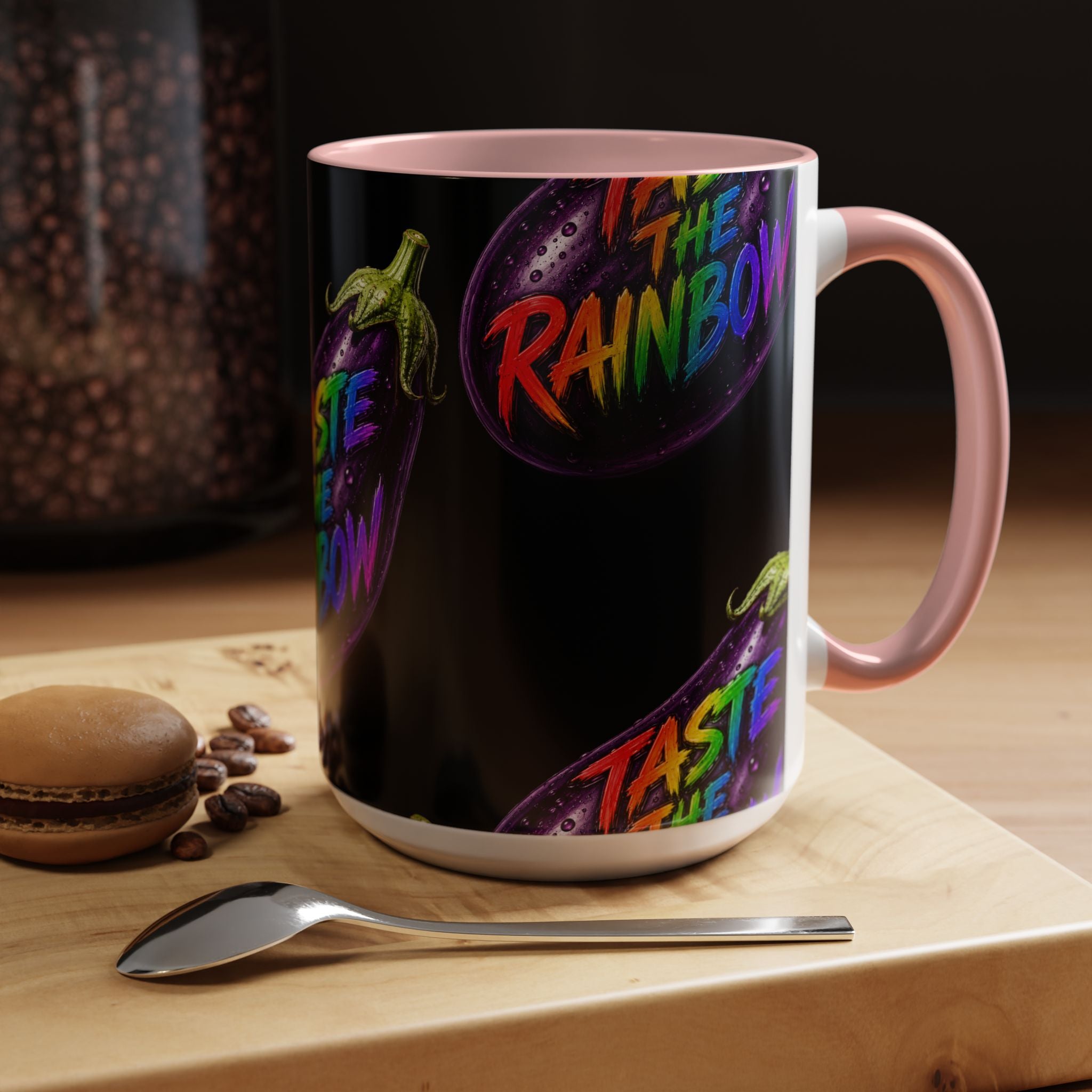 Taste the Rainbow Eggplant Coffee Mug — Pride Rainbow Accent Mug (11/15oz)