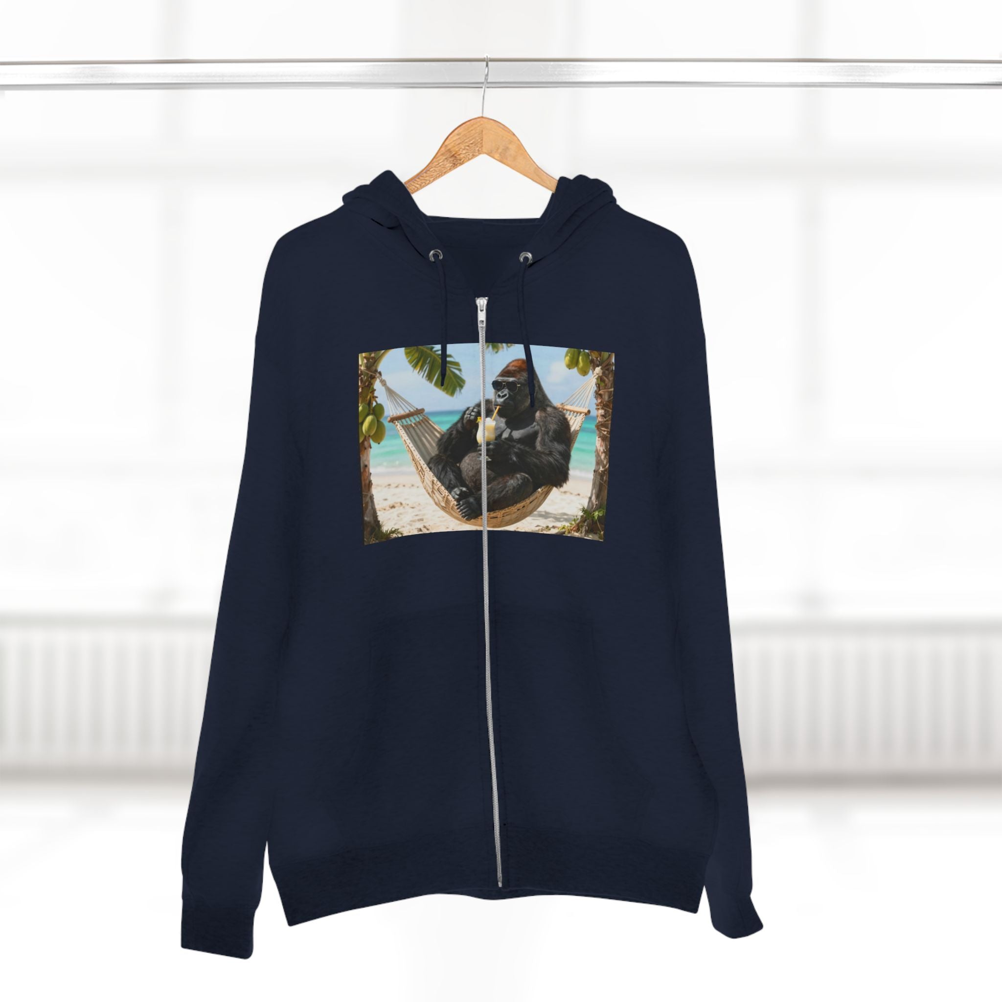 Hammock Gorilla Zip Hoodie – Relaxing Beach Ape Design