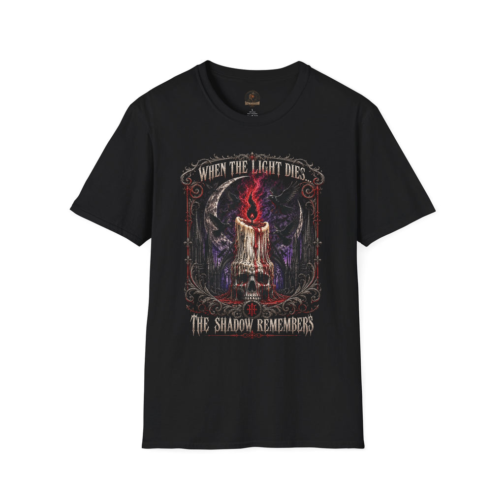 Gothic Candle T-Shirt — "When the Light Dies, The Shadow Remembers"