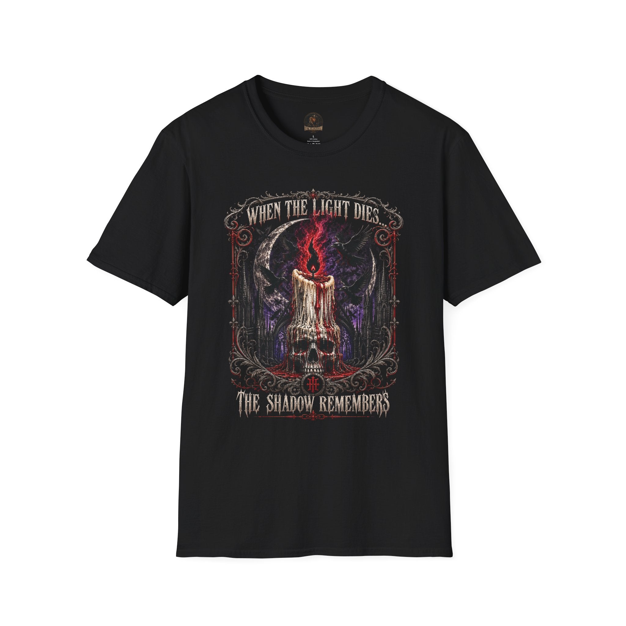 Gothic Candle T-Shirt — "When the Light Dies, The Shadow Remembers"