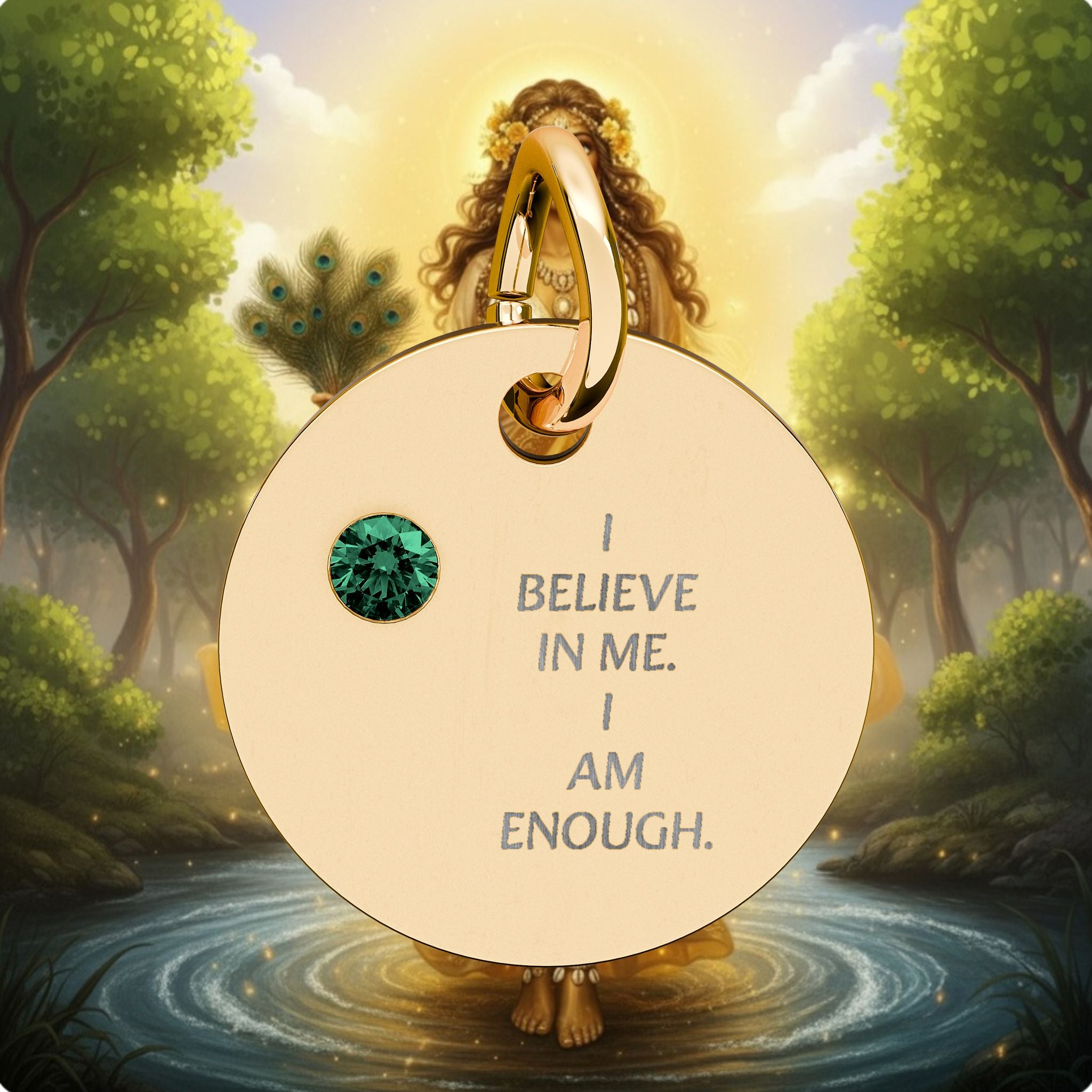 Engraved Birthstone Circle Charm — "I Believe in Me, I Am Enough"
