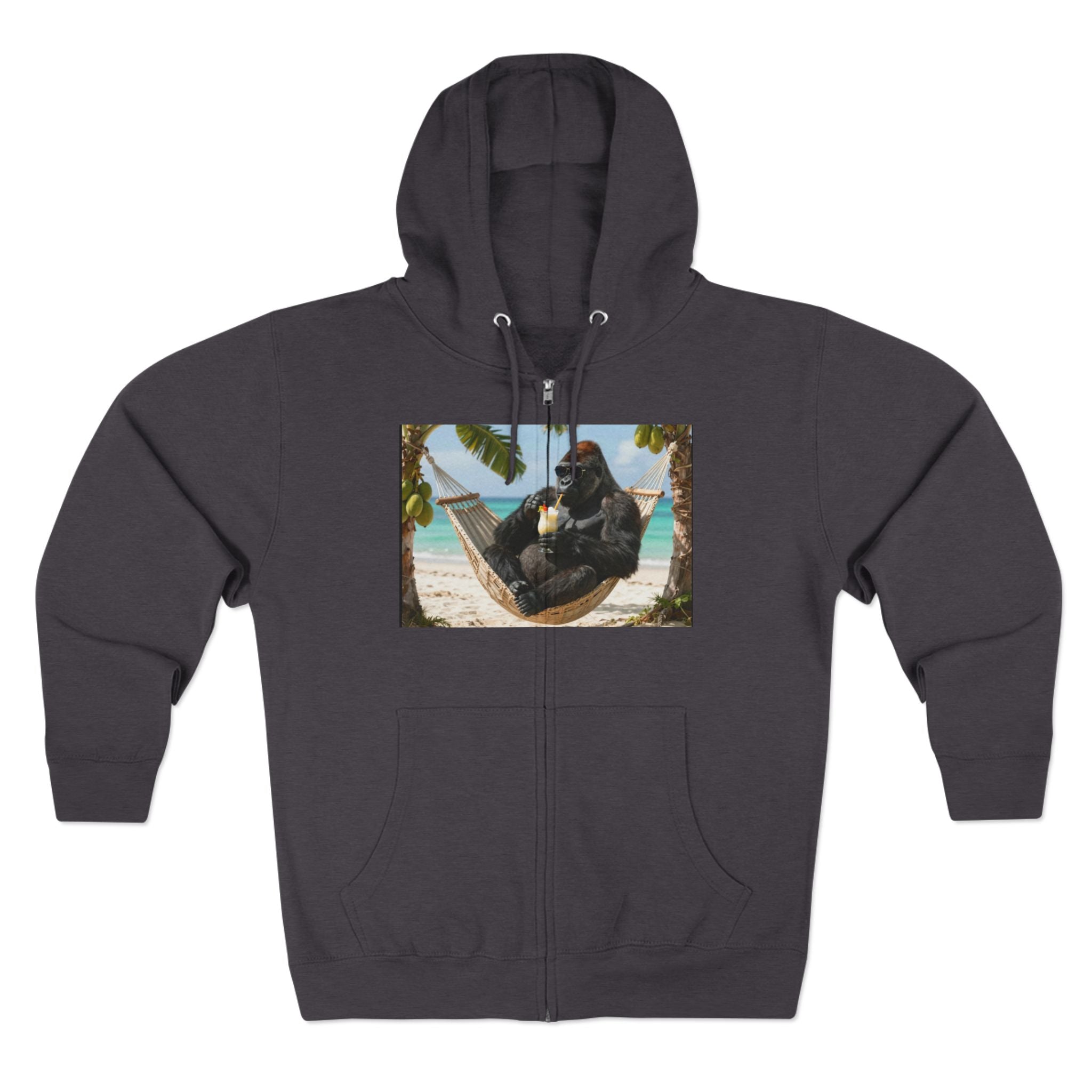 Hammock Gorilla Zip Hoodie – Relaxing Beach Ape Design