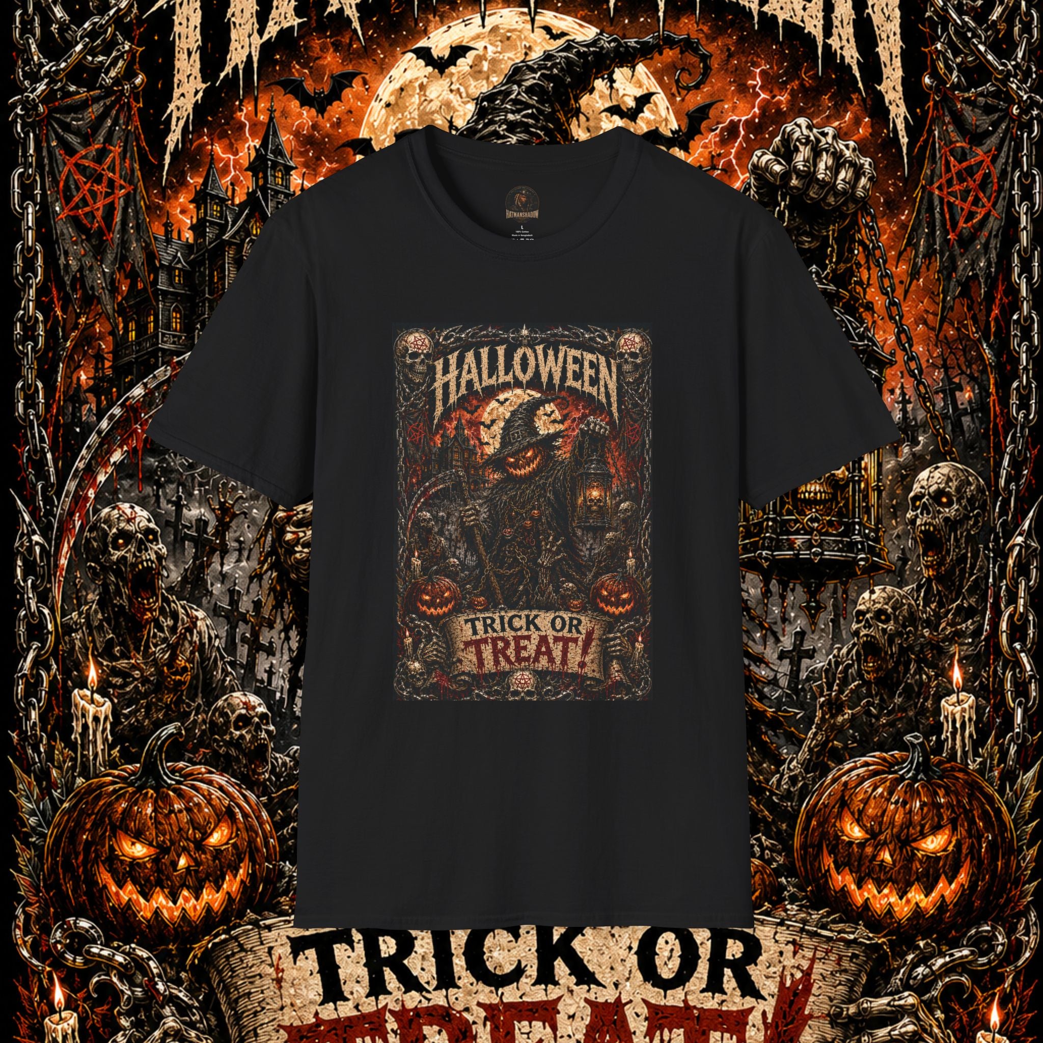 Halloween Trick or Treat T-Shirt — Spooky Vintage Pumpkin Design