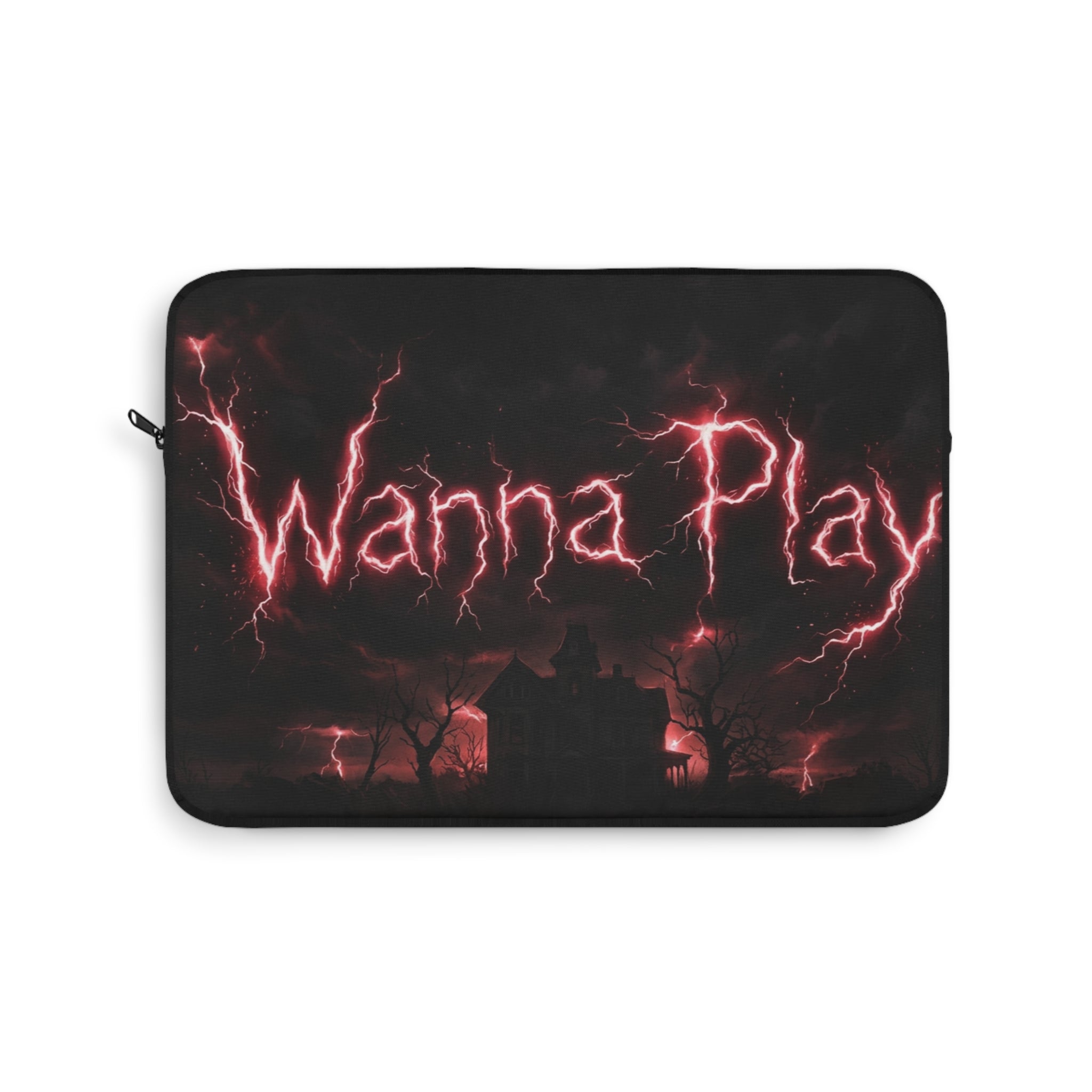 Wanna Play Laptop Sleeve — Spooky Haunted House Protective Sleeve