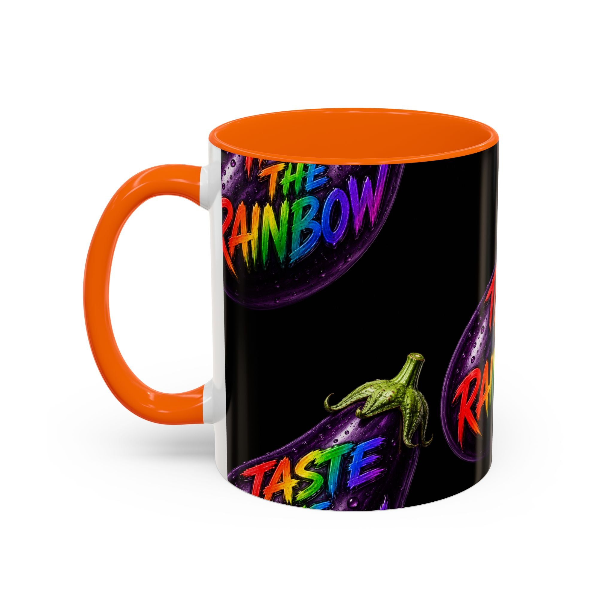 Taste the Rainbow Eggplant Coffee Mug — Pride Rainbow Accent Mug (11/15oz)