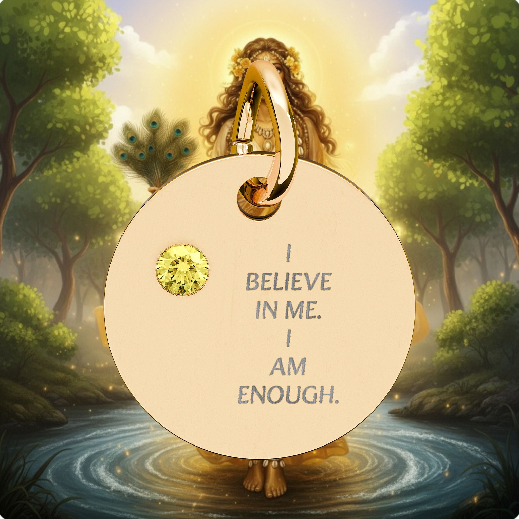 Engraved Birthstone Circle Charm — "I Believe in Me, I Am Enough"