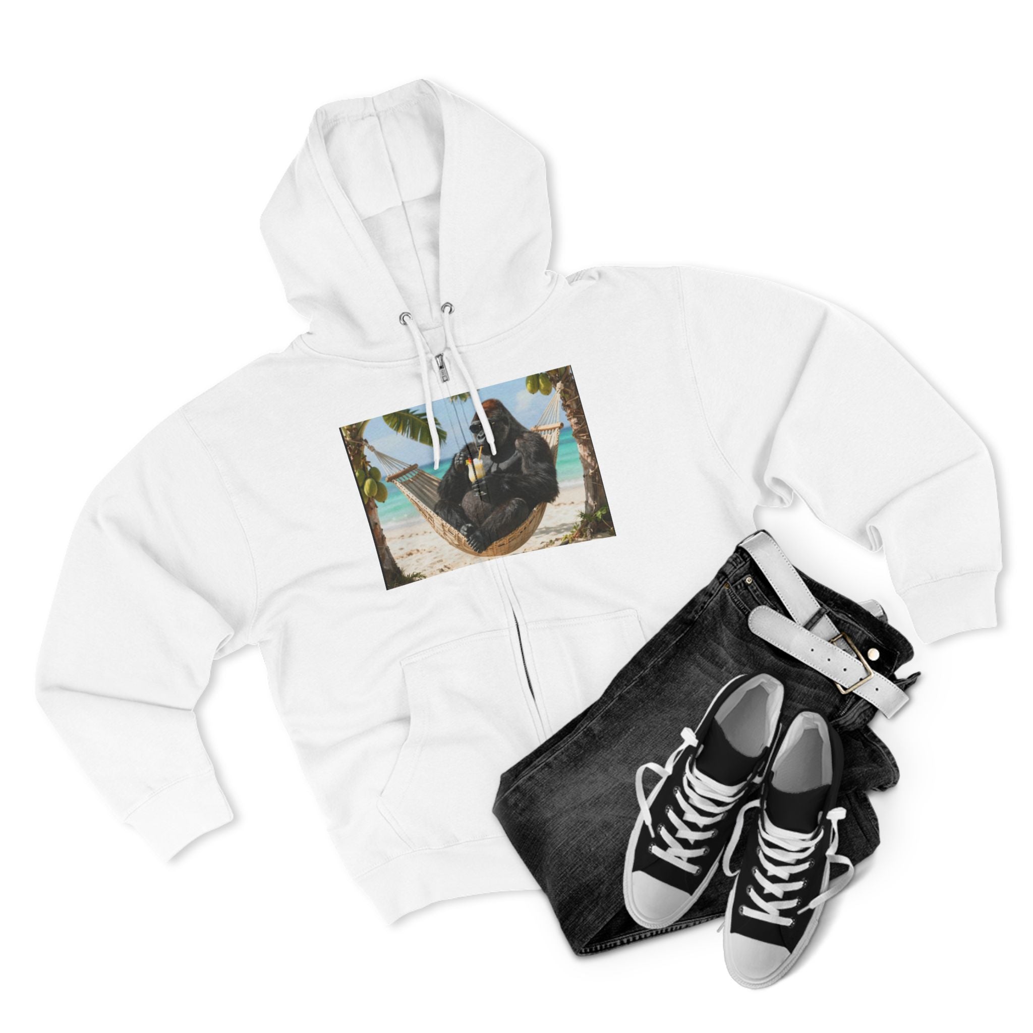 Hammock Gorilla Zip Hoodie – Relaxing Beach Ape Design