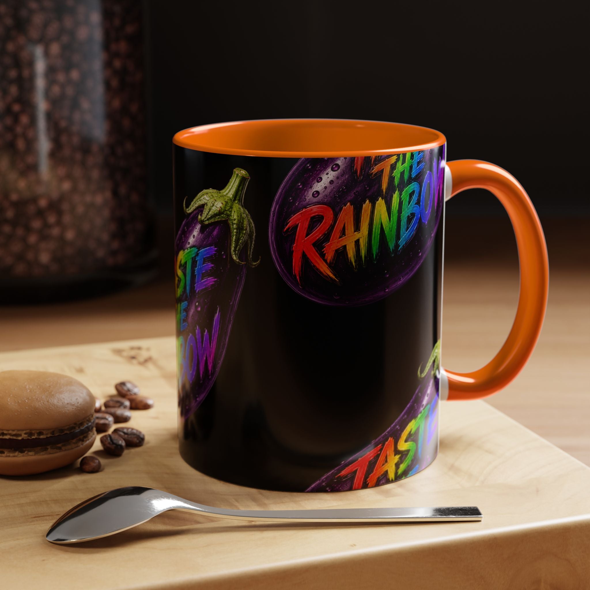 Taste the Rainbow Eggplant Coffee Mug — Pride Rainbow Accent Mug (11/15oz)