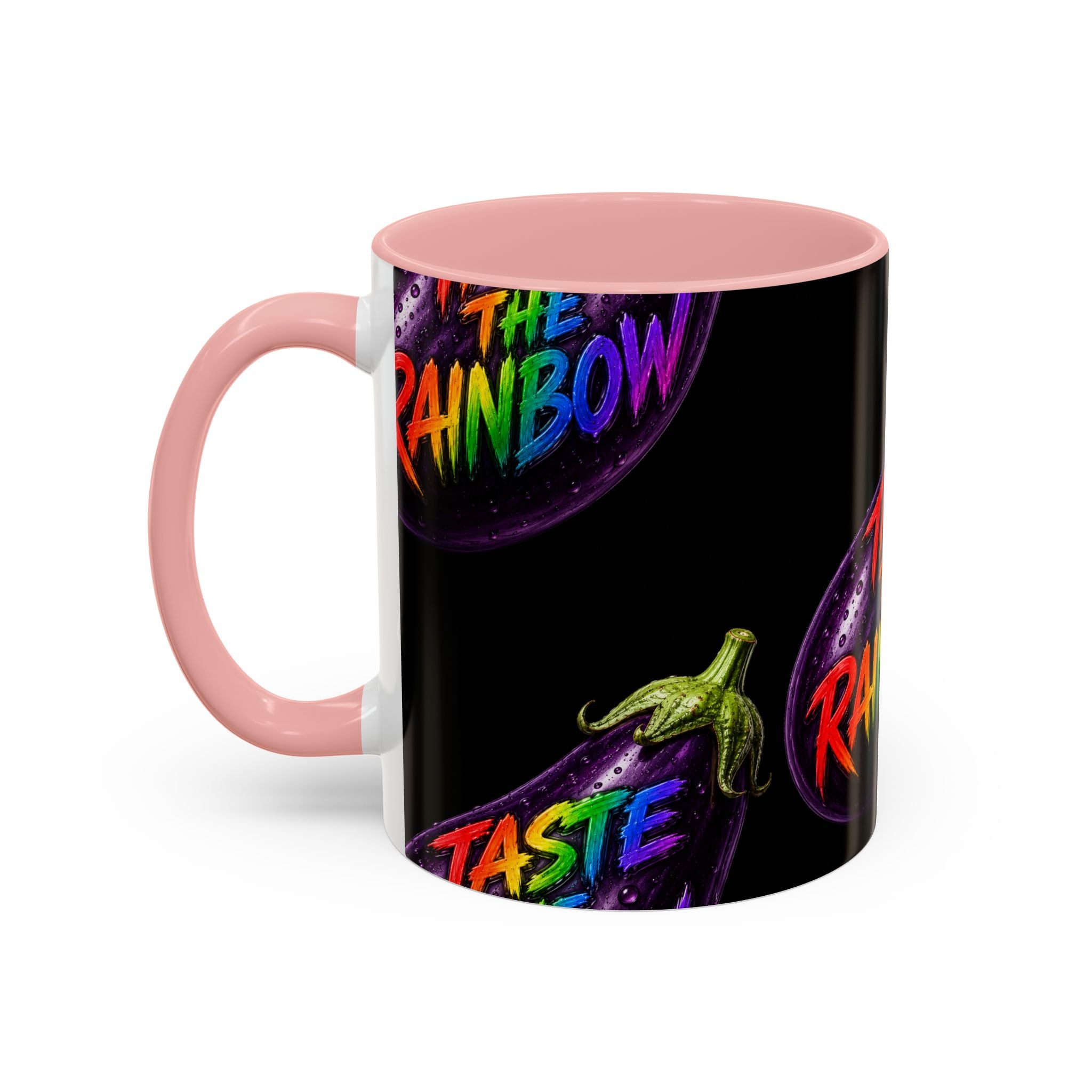 Taste the Rainbow Eggplant Coffee Mug — Pride Rainbow Accent Mug (11/15oz)