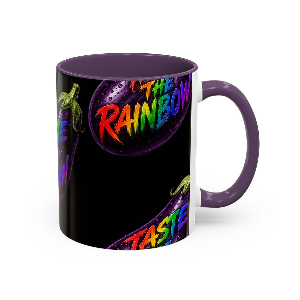 Taste the Rainbow Eggplant Coffee Mug — Pride Rainbow Accent Mug (11/15oz)