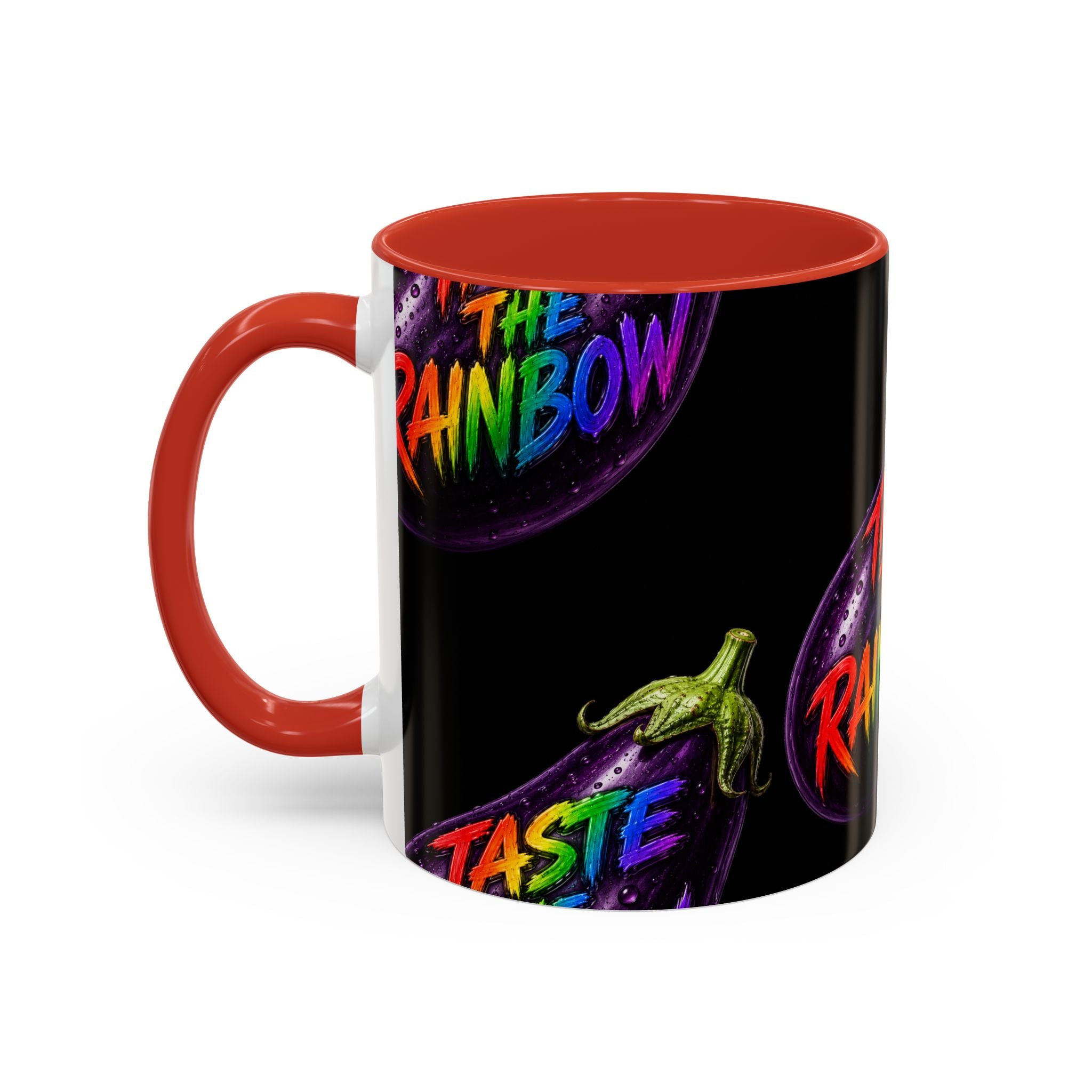 Taste the Rainbow Eggplant Coffee Mug — Pride Rainbow Accent Mug (11/15oz)