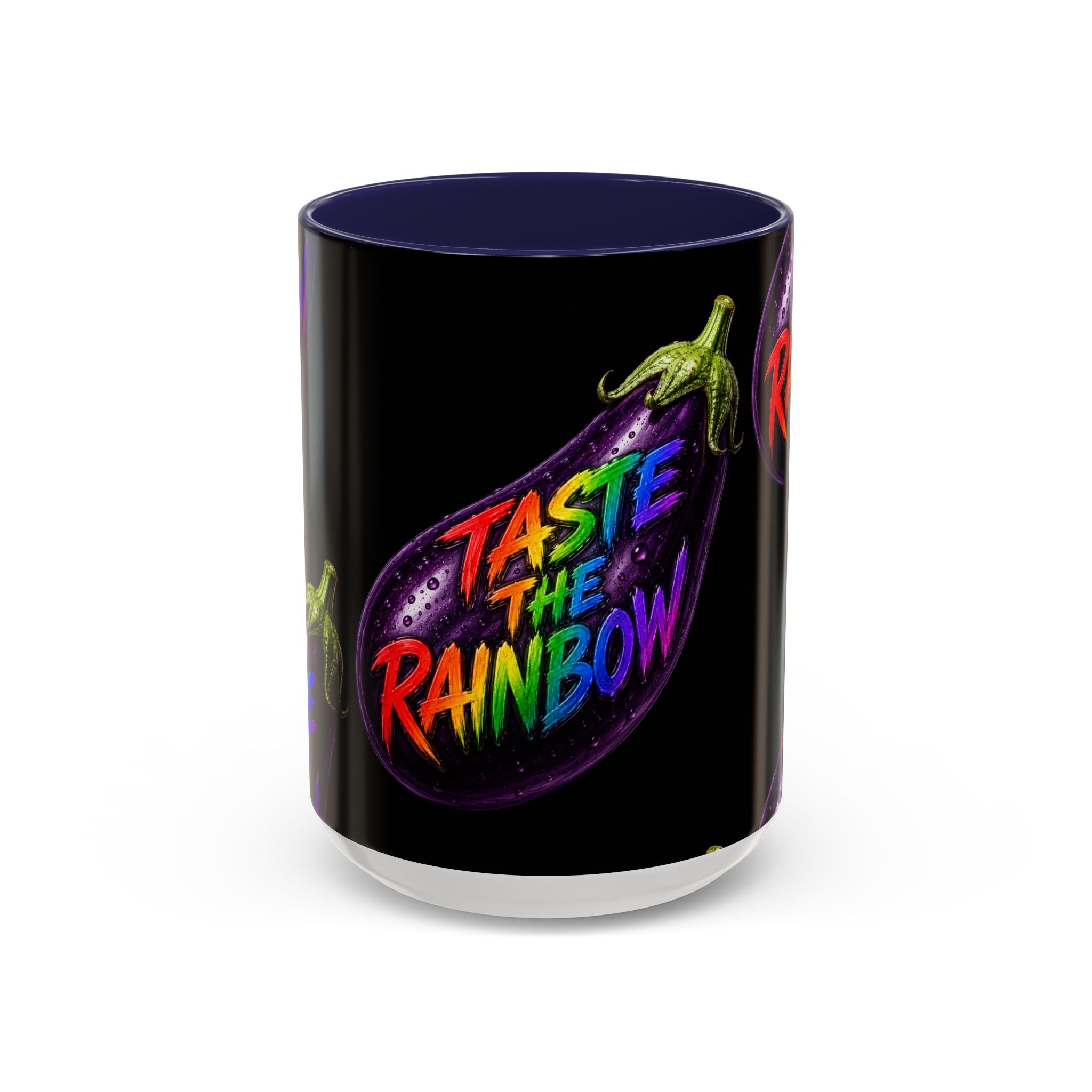 Taste the Rainbow Eggplant Coffee Mug — Pride Rainbow Accent Mug (11/15oz)