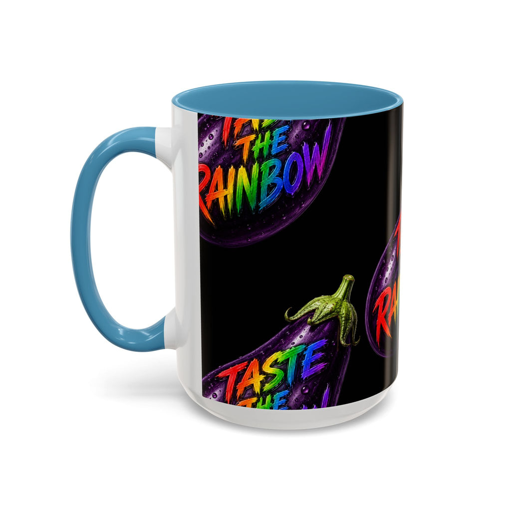 Taste the Rainbow Eggplant Coffee Mug — Pride Rainbow Accent Mug (11/15oz)
