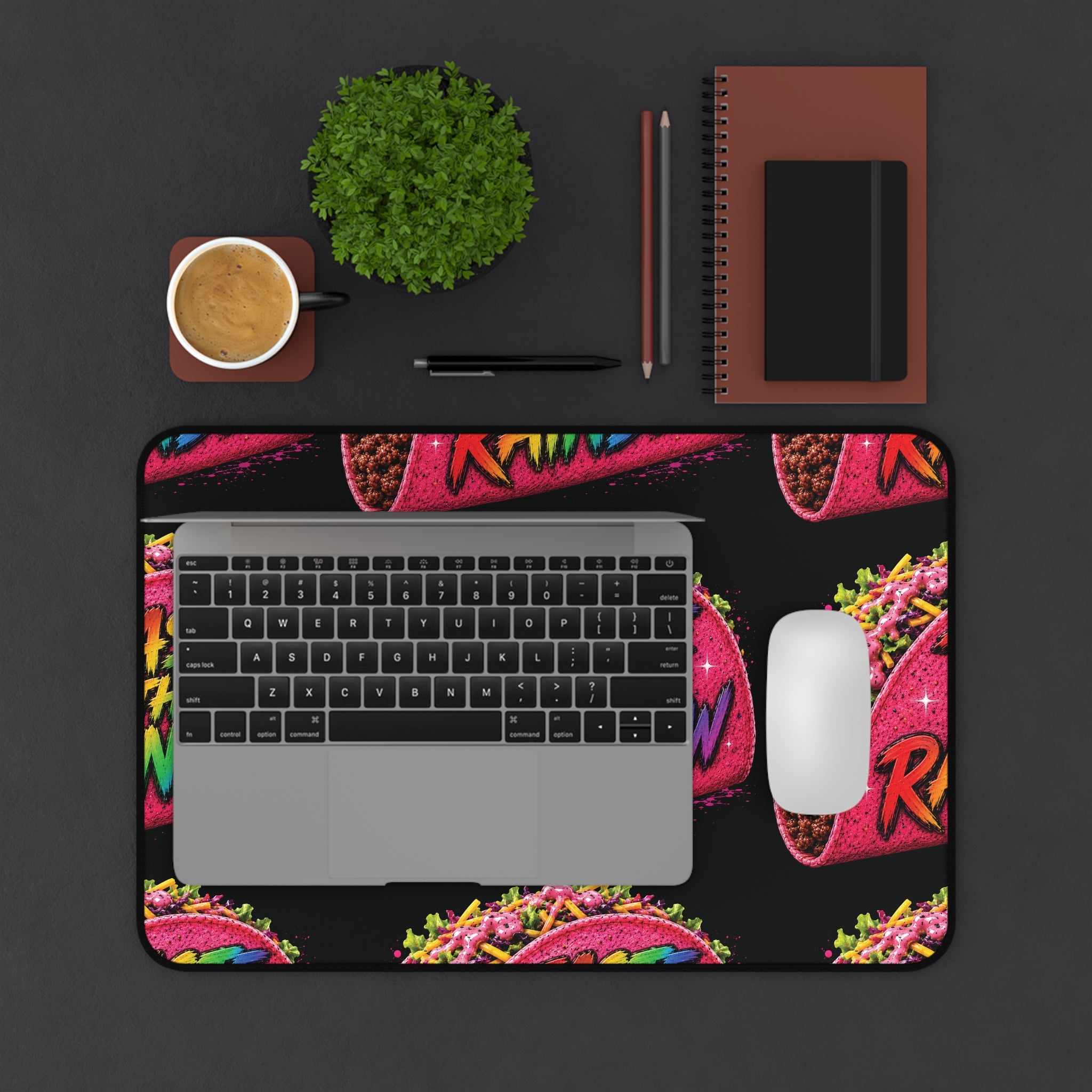 Taste the Rainbow Taco Desk Mat — Colorful Retro Gaming Mouse Pad for Gamers & Desk Decor